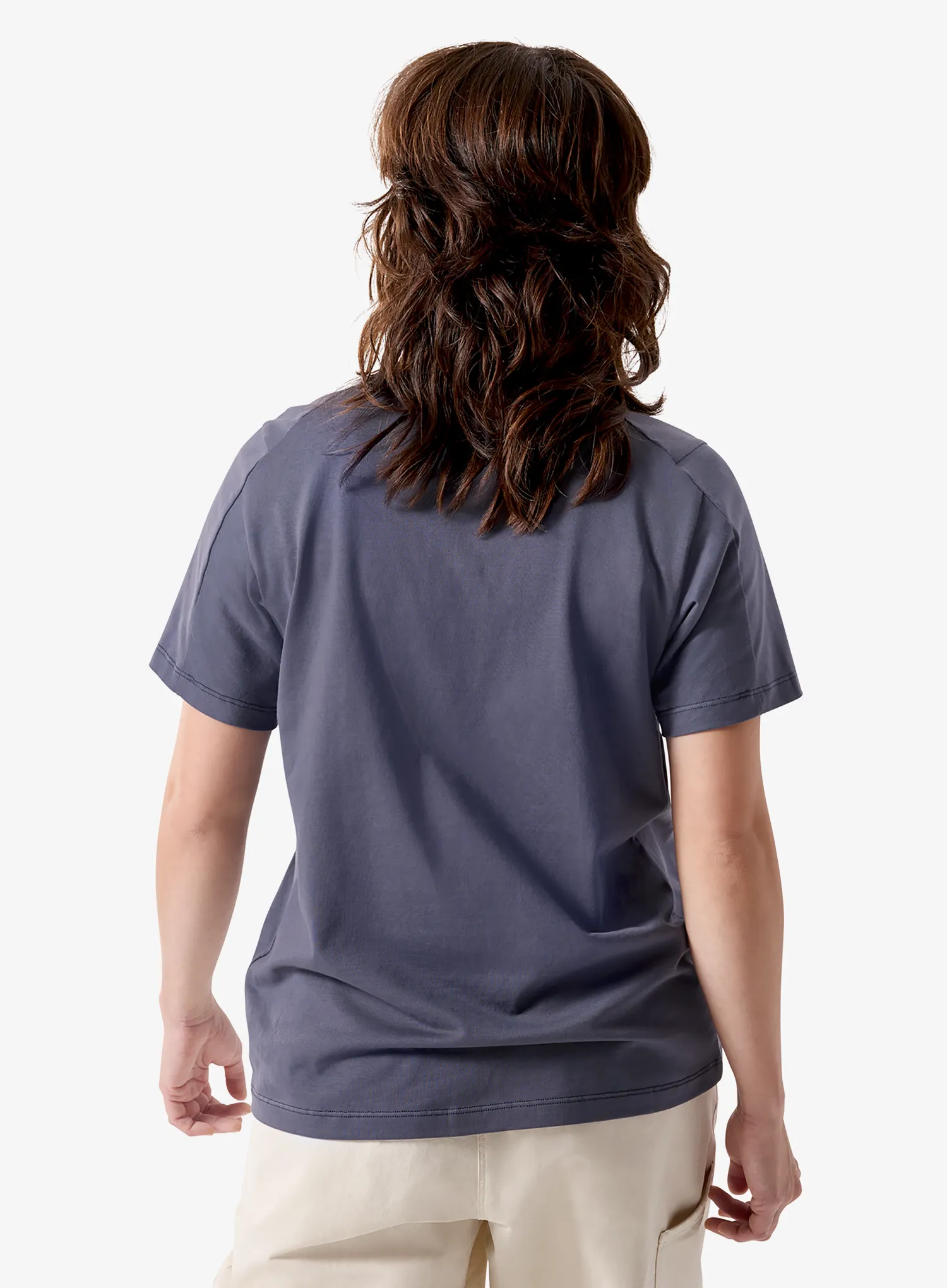 Shirt Damen Arcteryx Kragg SL Cotton Emblem Crew SS - dk stratus