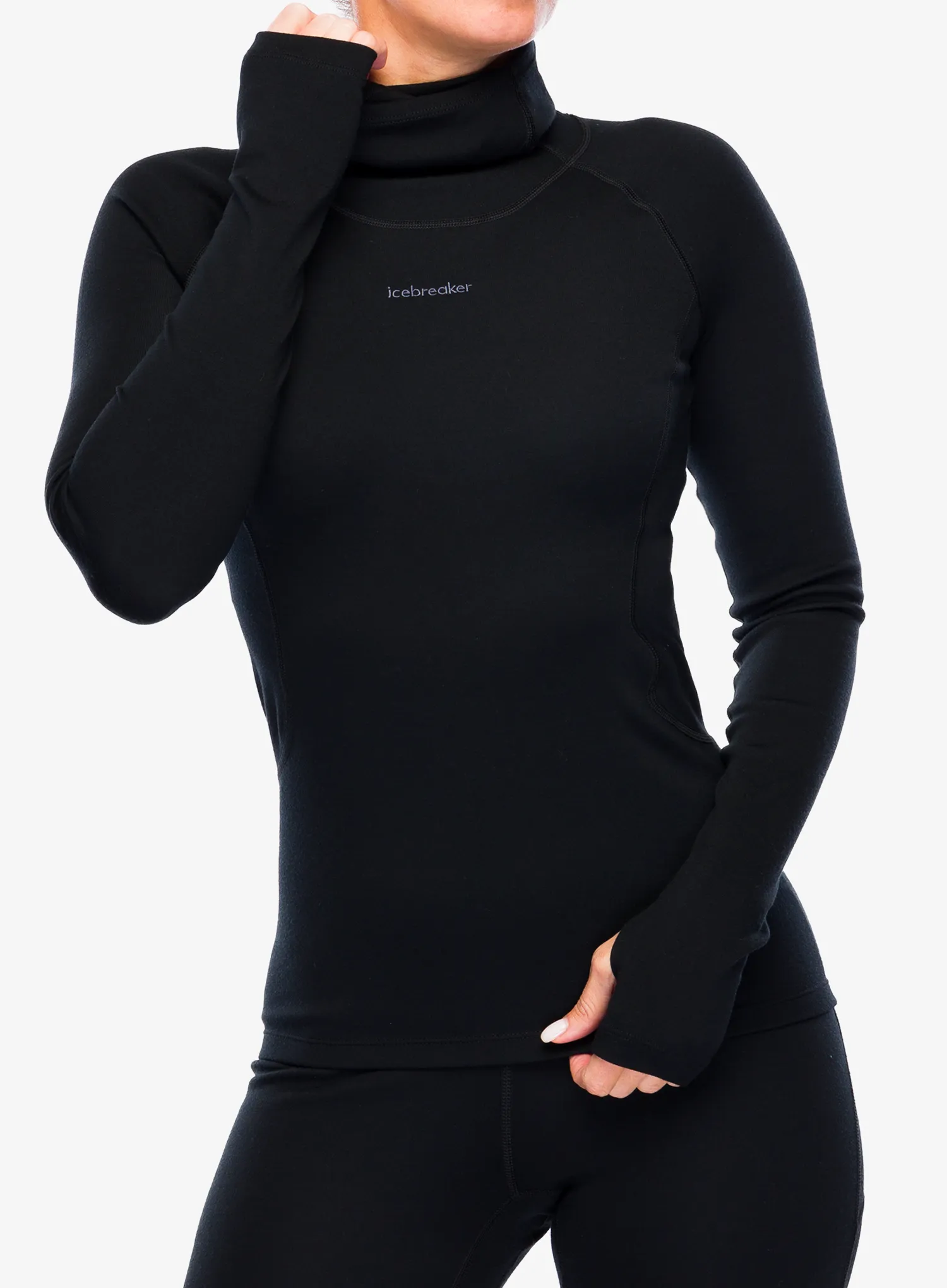 Funktionsshirt Damen Langarm Icebreaker 300 Merino Fine Polar LS Roll Neck - black