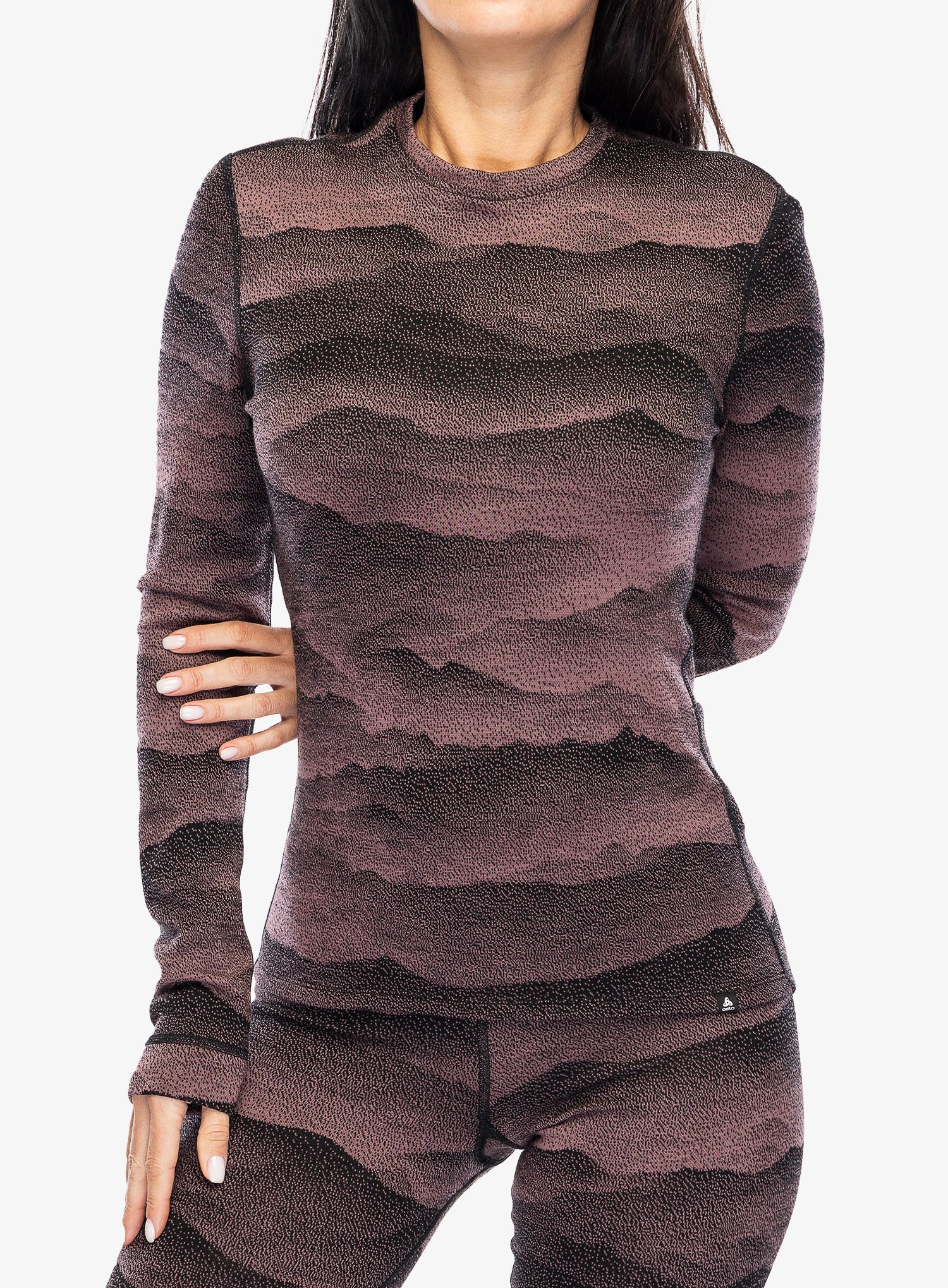Funktionsshirt Damen Langarm Odlo Merino Ridgelines BL Top Crew Neck LS - fudge/black