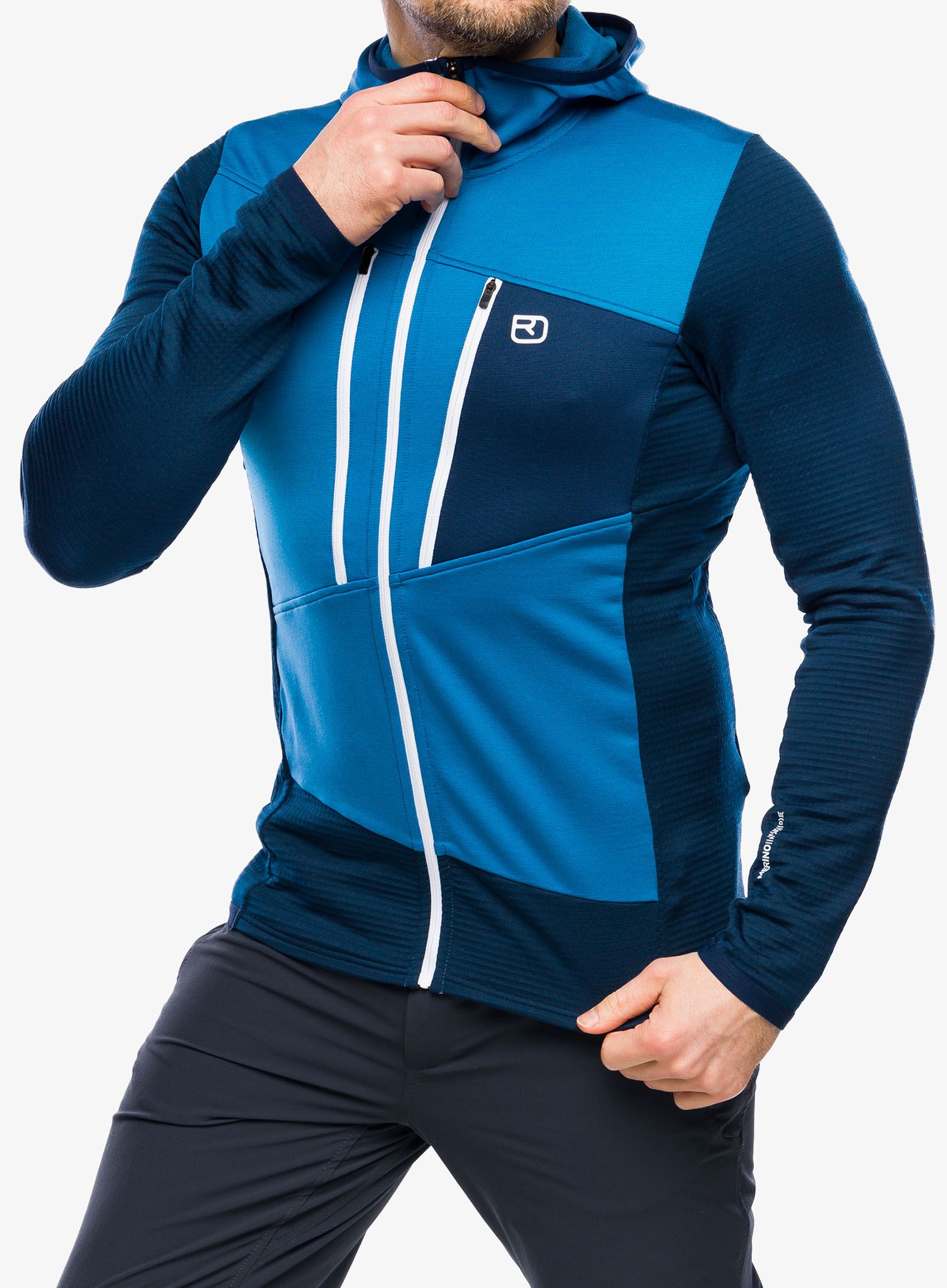 Hoodie Ortovox Fleece Grid Hoody - mountain blue