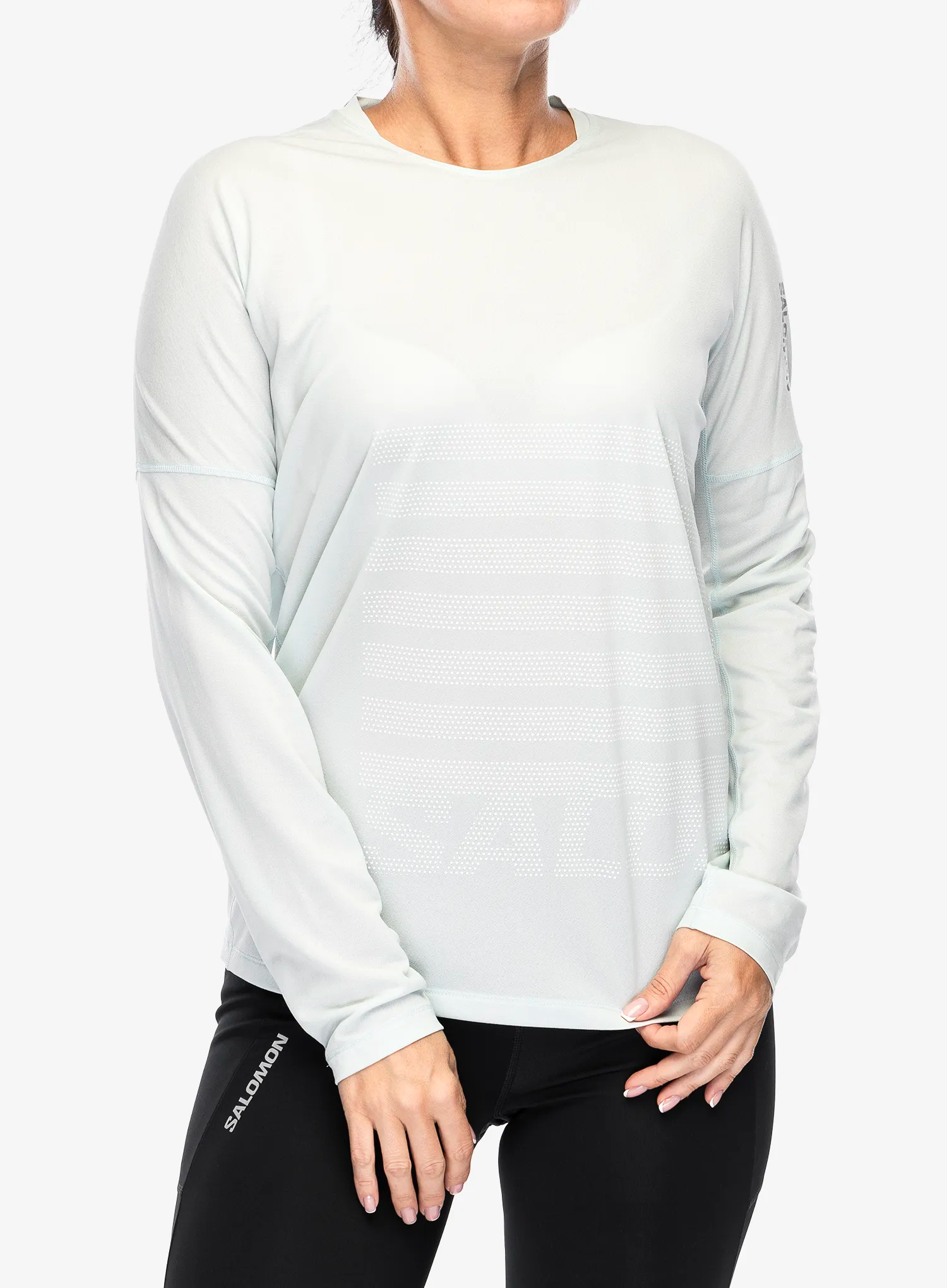 Laufshirt langarm Damen Salomon Sense Aero LS Tee GFX - misty blue