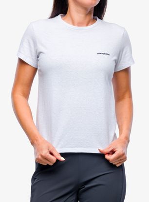 T-Shirt Baumwolle Damen Patagonia P-6 Logo Responsibili-Tee - white