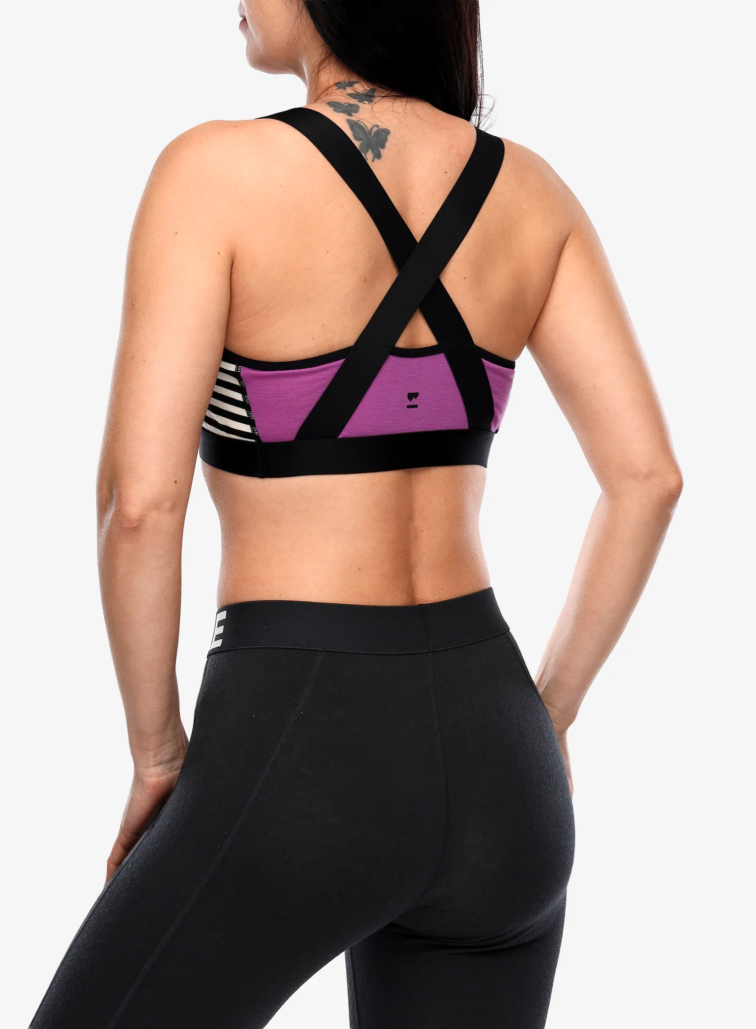 Sport-BH Mons Royale Stella Merino X-Back Bra - purple bolt/mr stripe