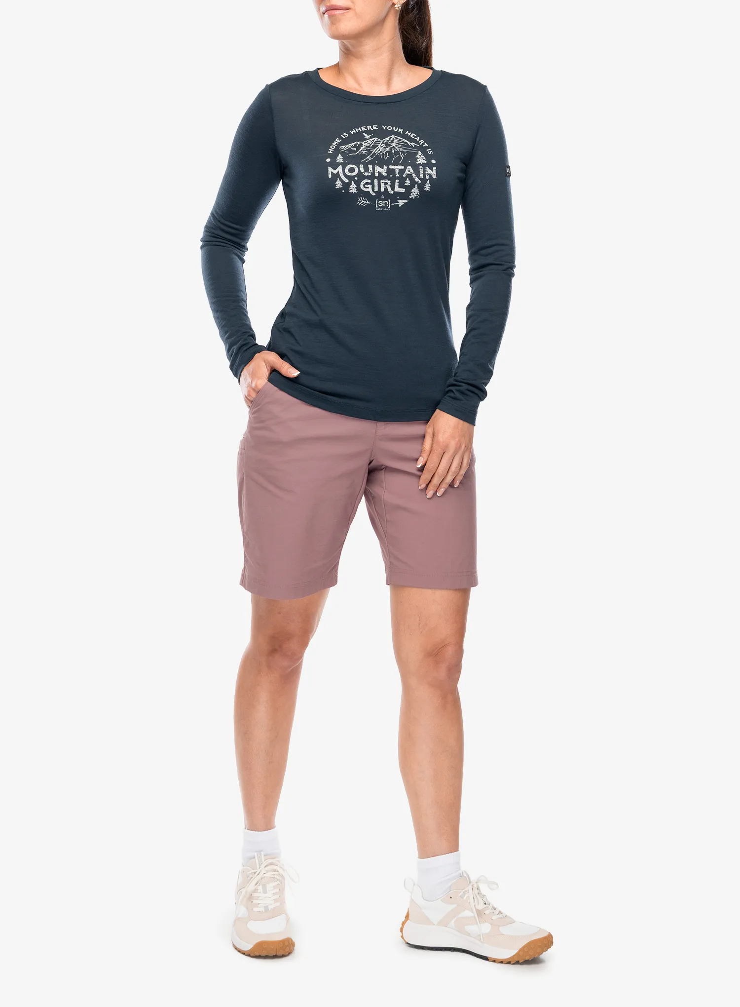 Pullover Damen Super.natural Mountain Girl LS - blueberry/white stone
