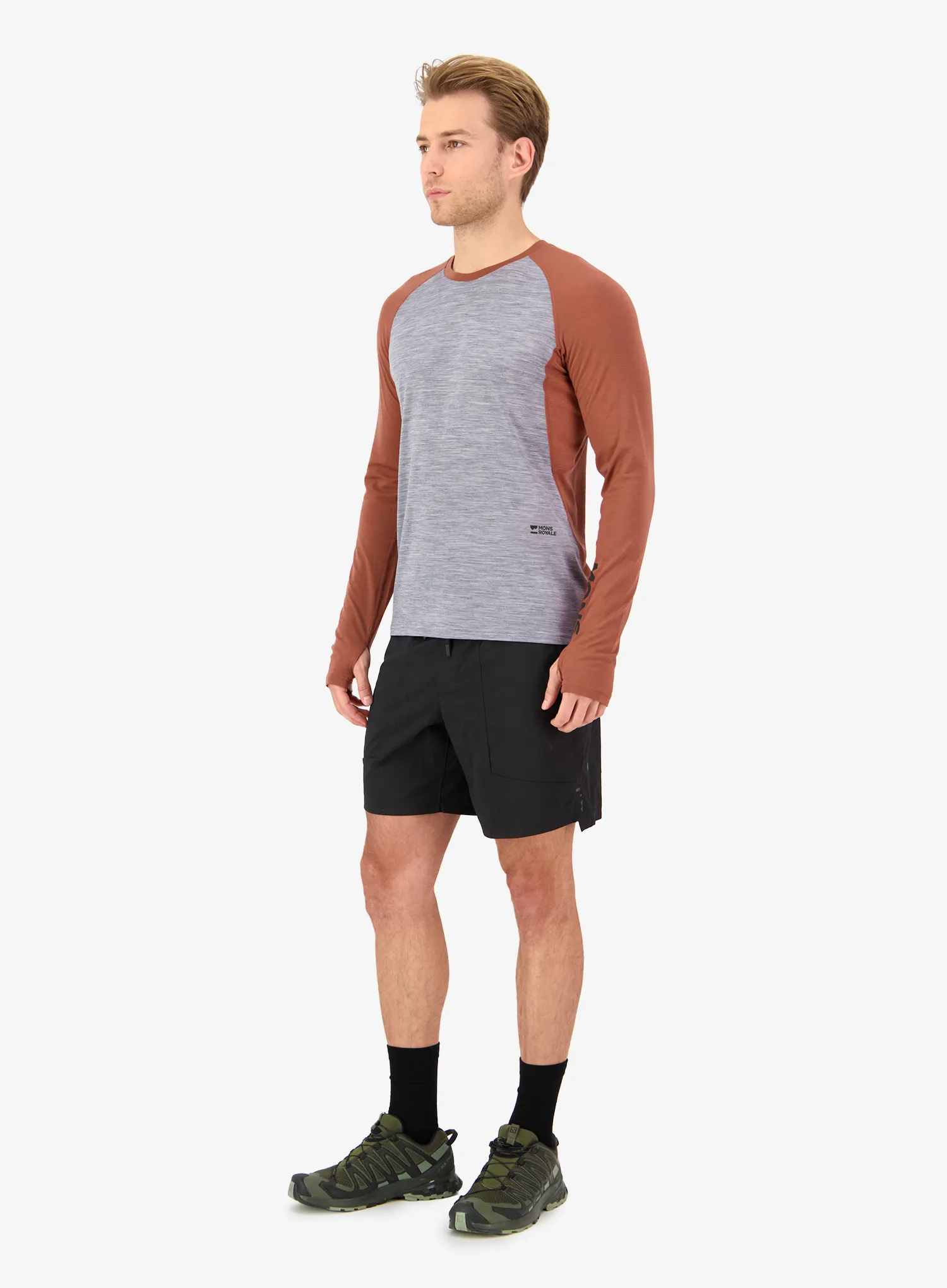 Pullover Mons Royale Temple Merino Long Sleeve - cinnamon/grey heather