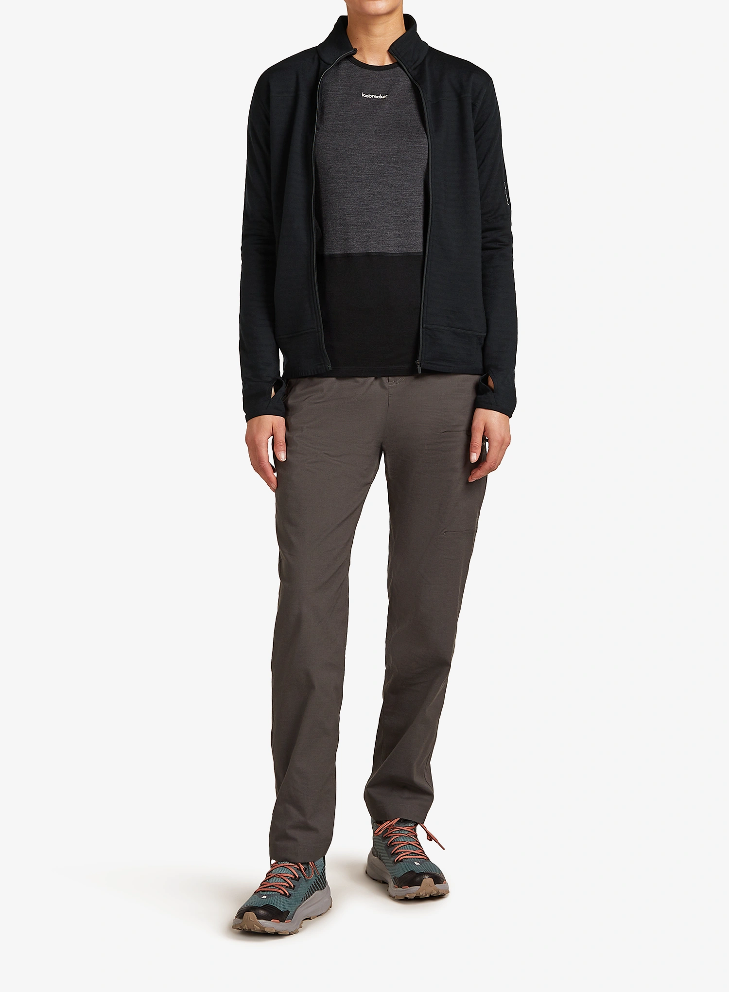 Pullover mit Reißverschluss Damen Icebreaker Merino Blend 300 RealFleece Descender LS Zip - black