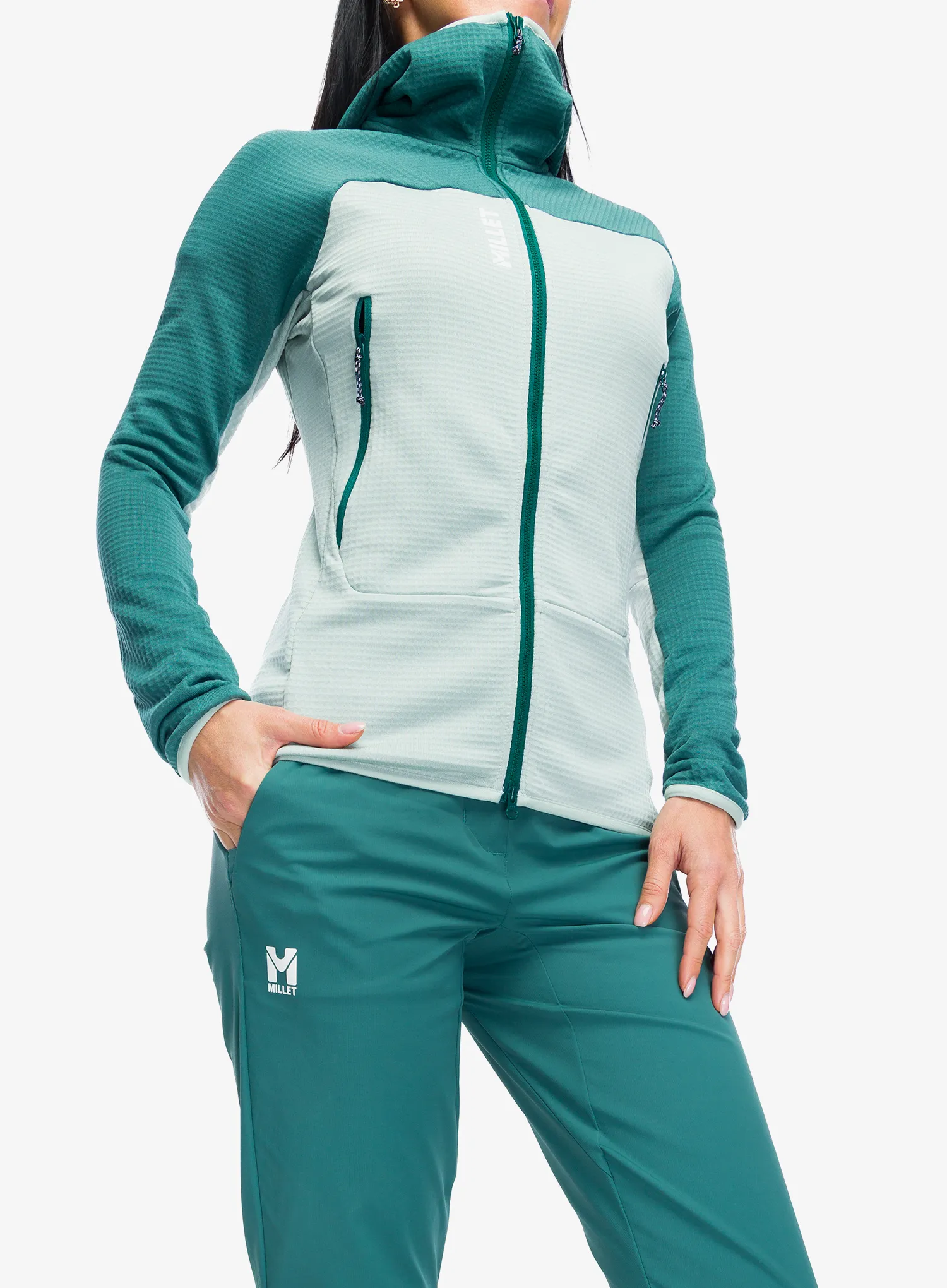 Pullover mit Reißverschluss Damen Millet Fusion Grid Hoodie - seaweed/bottle
