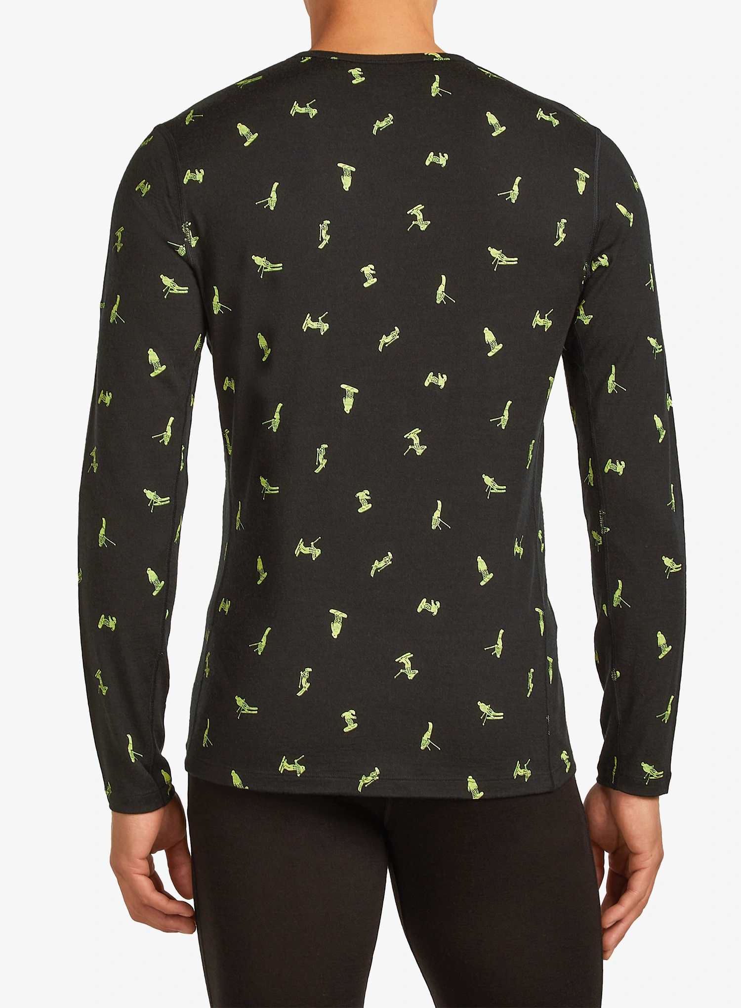 Funktionsshirt Herren Langarm Icebreaker Merino 200 Oasis LS Crewe Snow Day AOP - black/peridot/aop