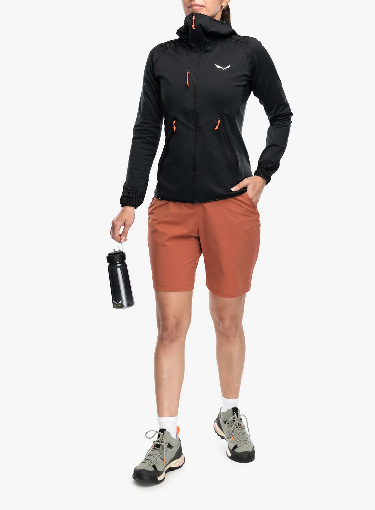 Kletter-Pullover Damen Salewa Agner Hybrid Polarlite Durastretch FZ Hooded - black out melange