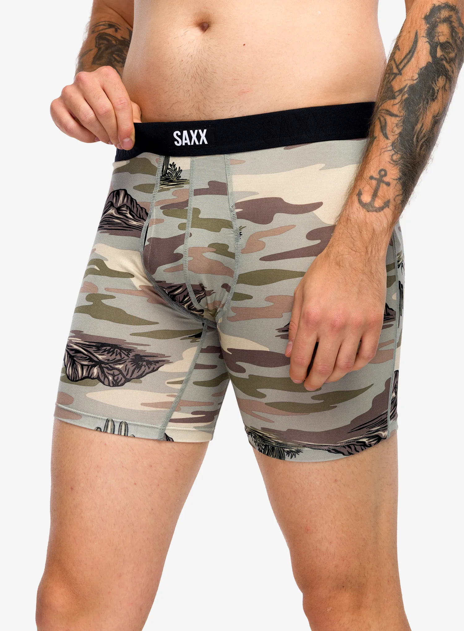 Boxershorts Saxx Vibe Xtra Soft Comfort Boxer Brief Fly - scenic desert/neutral grey