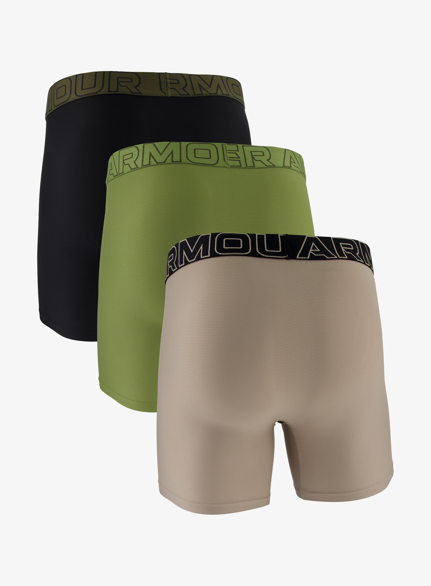 Boxershorts Under Armour Performance Tech Mesh Solid 6in 3pk - warm olive/black