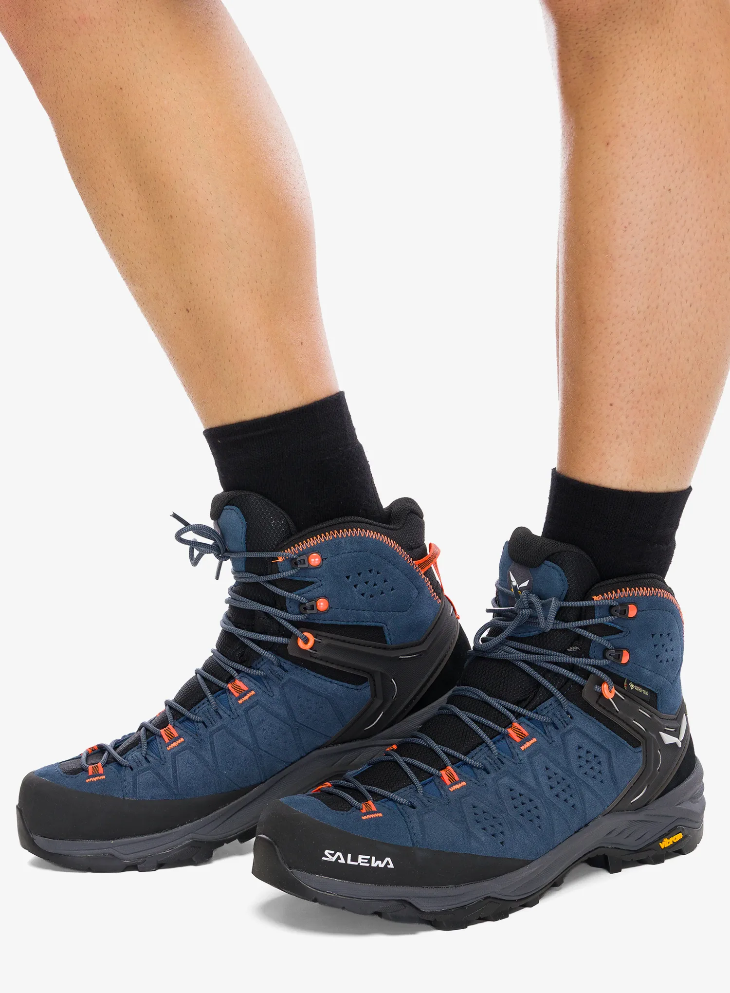 Trekkingschuhe Herren Salewa Alp Trainer 2 Mid GTX - dark denim/fluo orange