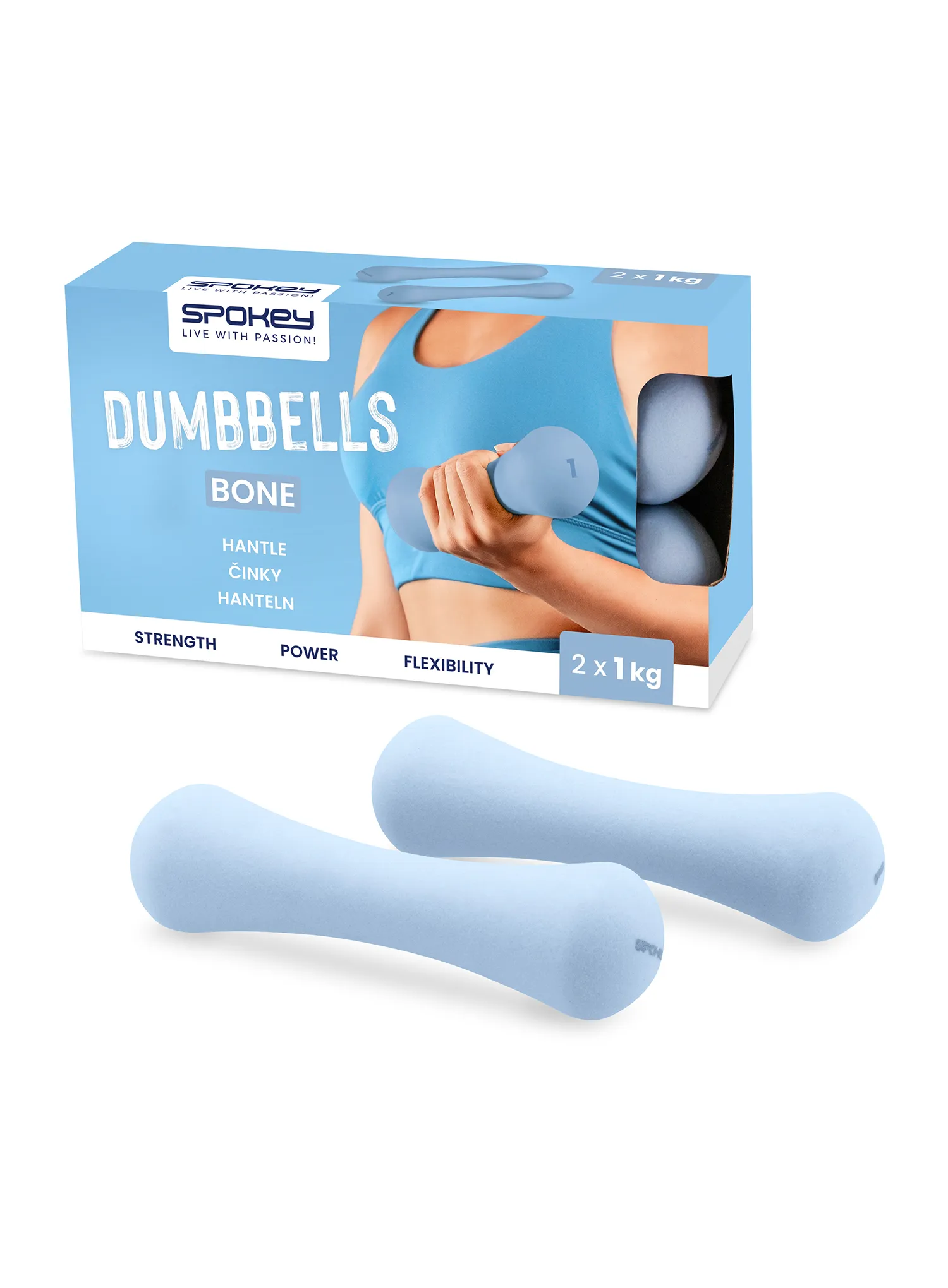 Hanteln Spokey Bone 2x1kg - light blue/pastel