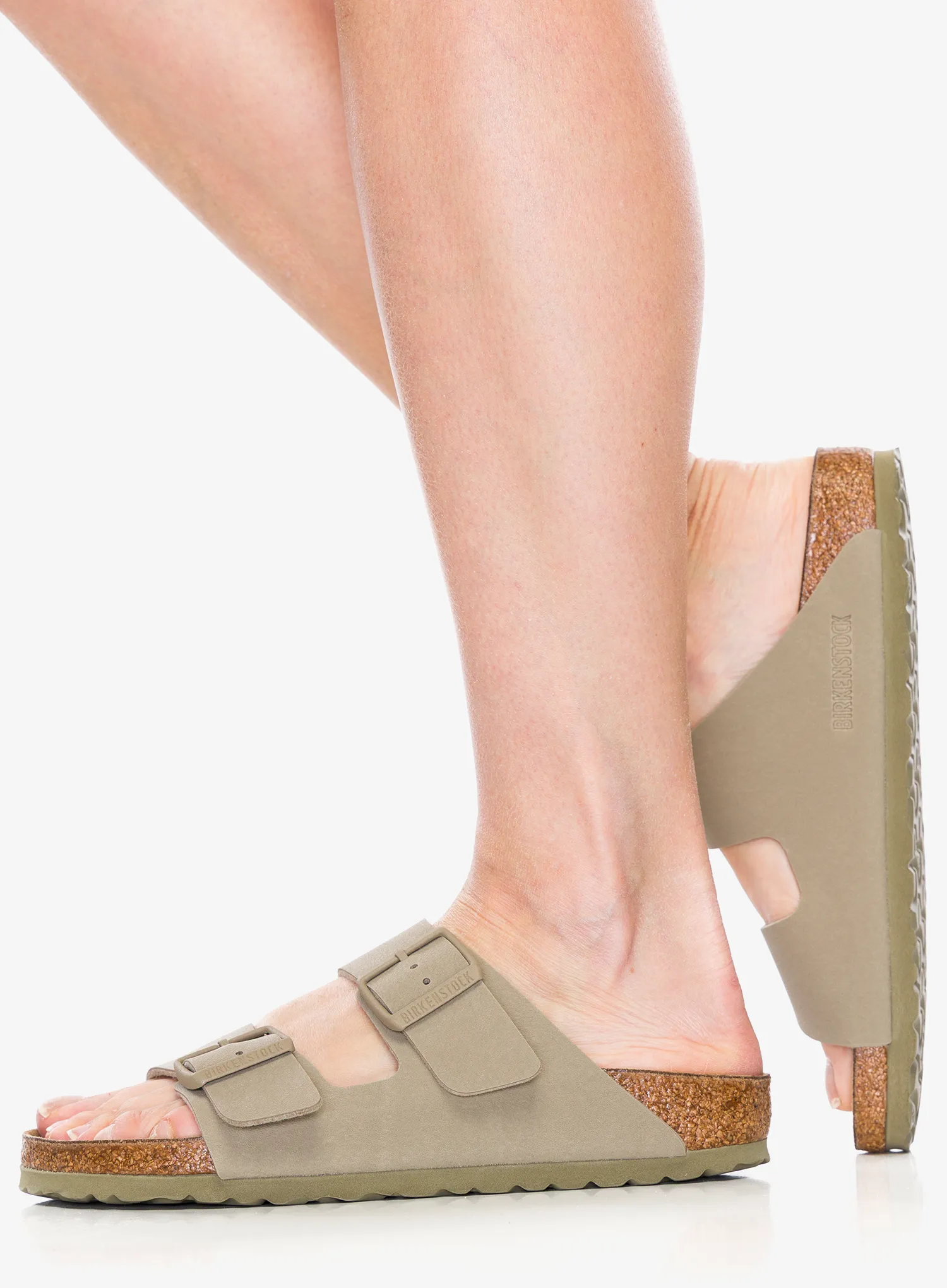 Pantoletten Damen Birkenstock Arizona Birko-Flor - faded khaki