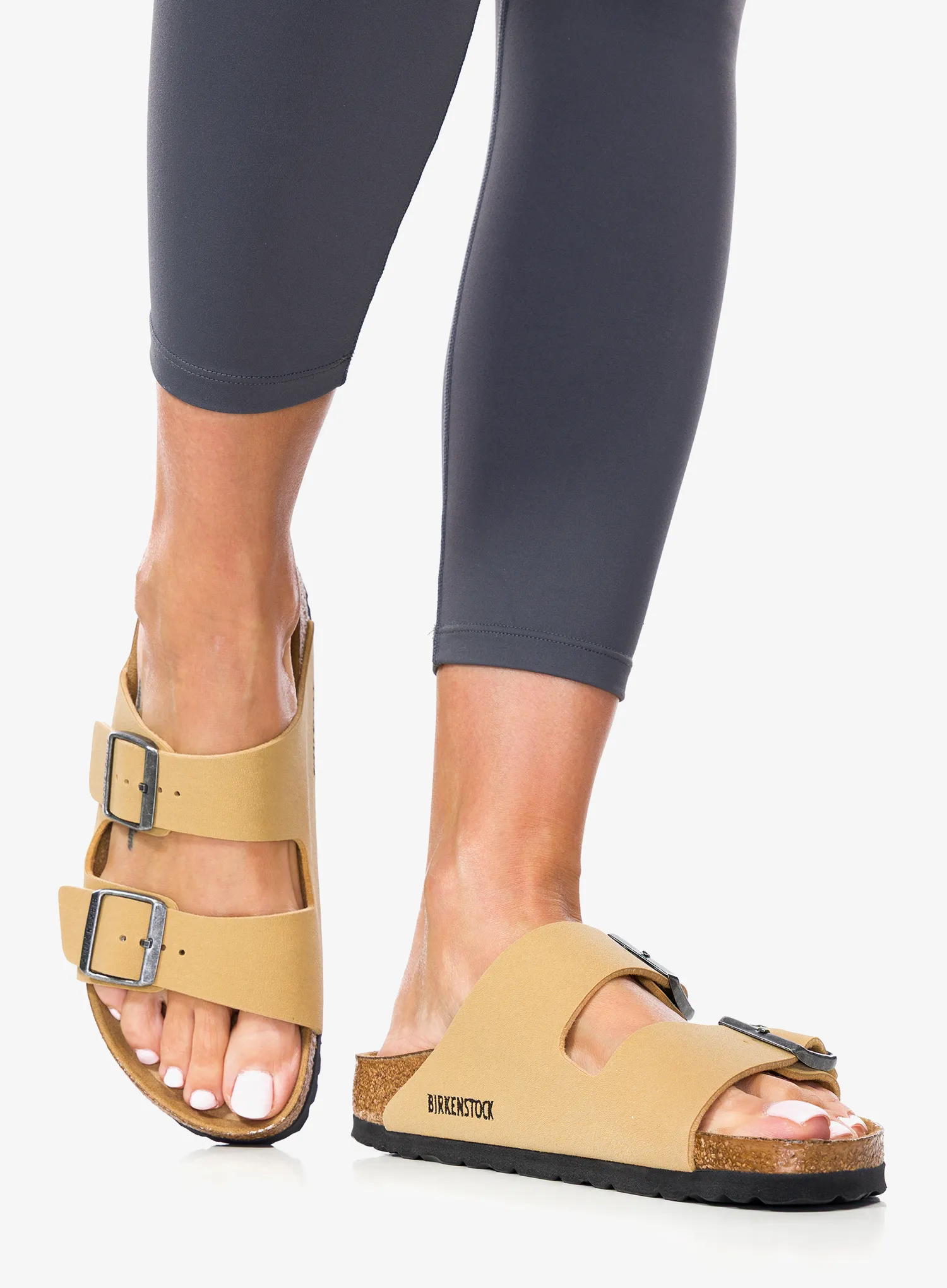 Pantoletten Damen Birkenstock Arizona Birko-Flor Nubuk - latte cream