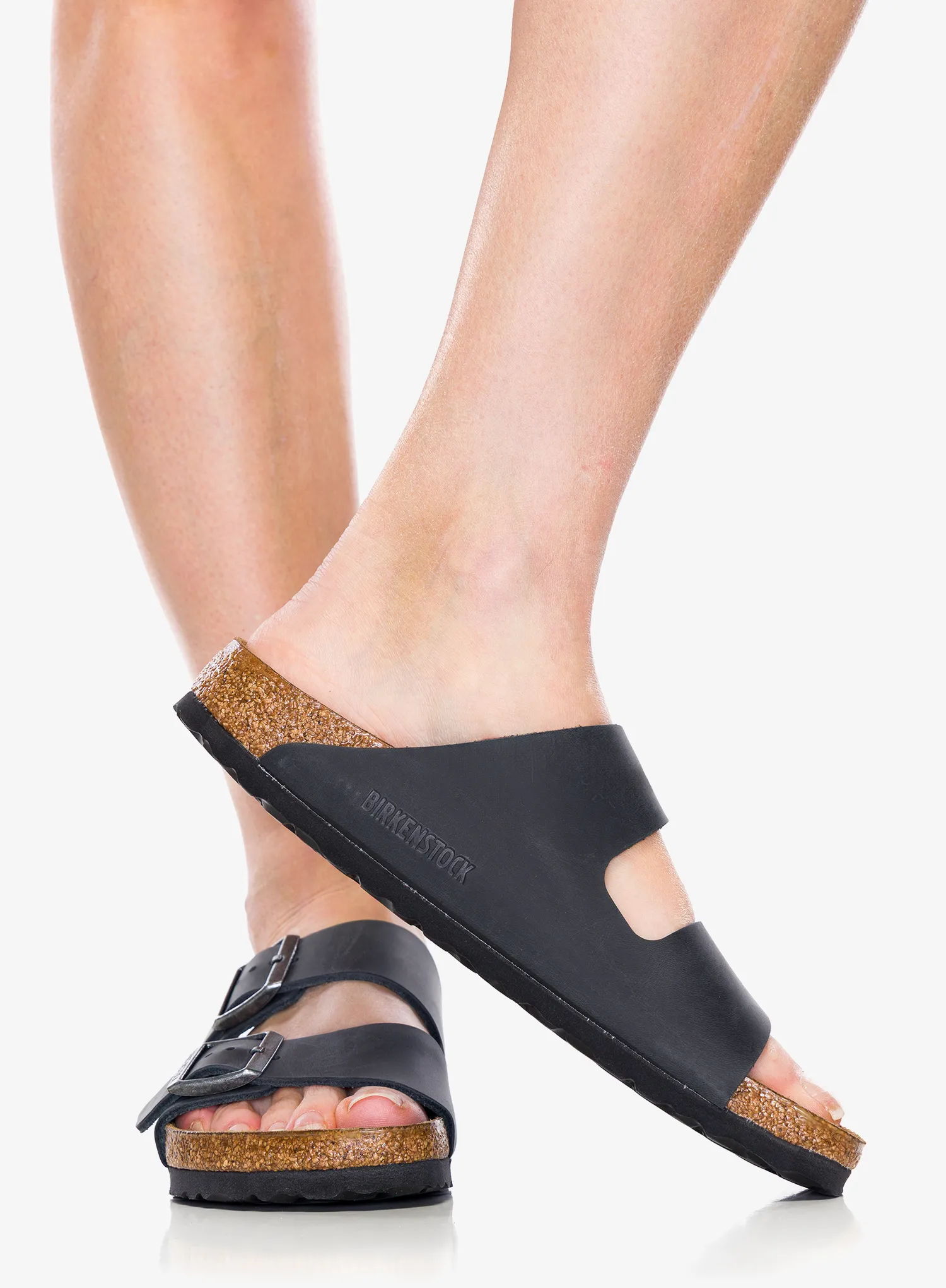 Pantoletten Damen Birkenstock Arizona Leather Oiled - black