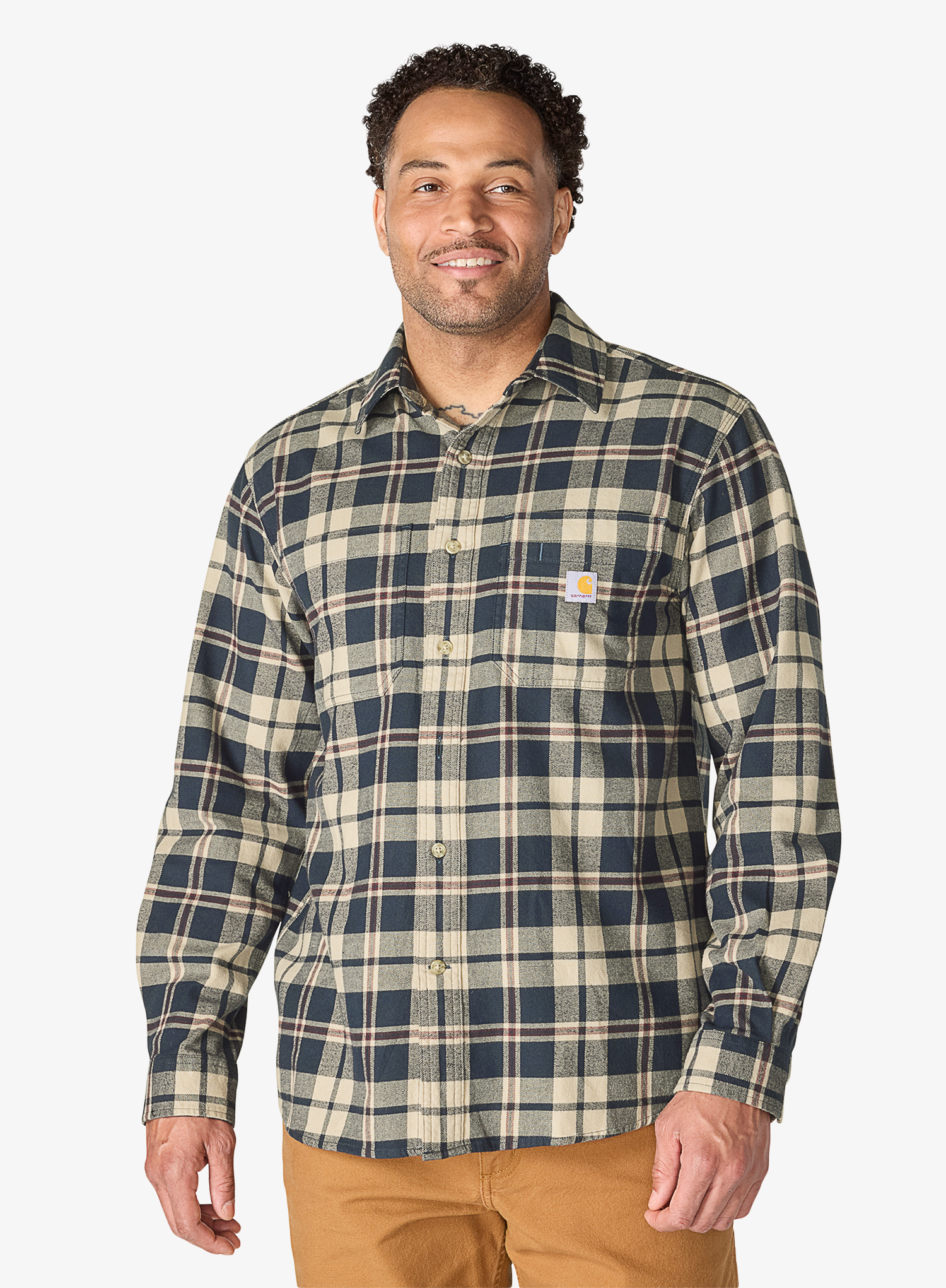 Hemd Carhartt Hamilton Relaxed LS Plaid Shirt - navy