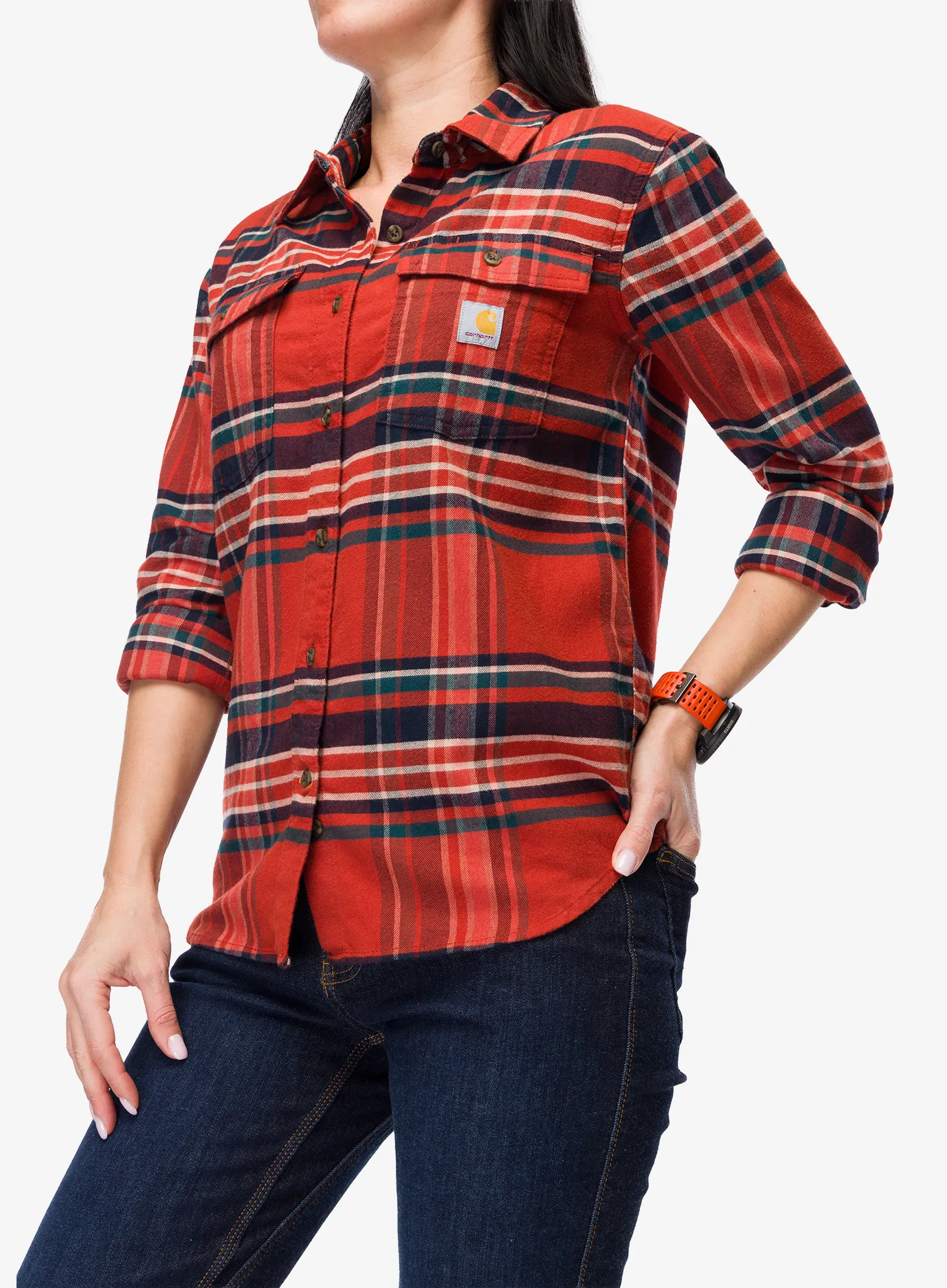 Outdoorhemd Damen Carhartt Tencel Fiber Series L/S Flannel Shirt - spice red