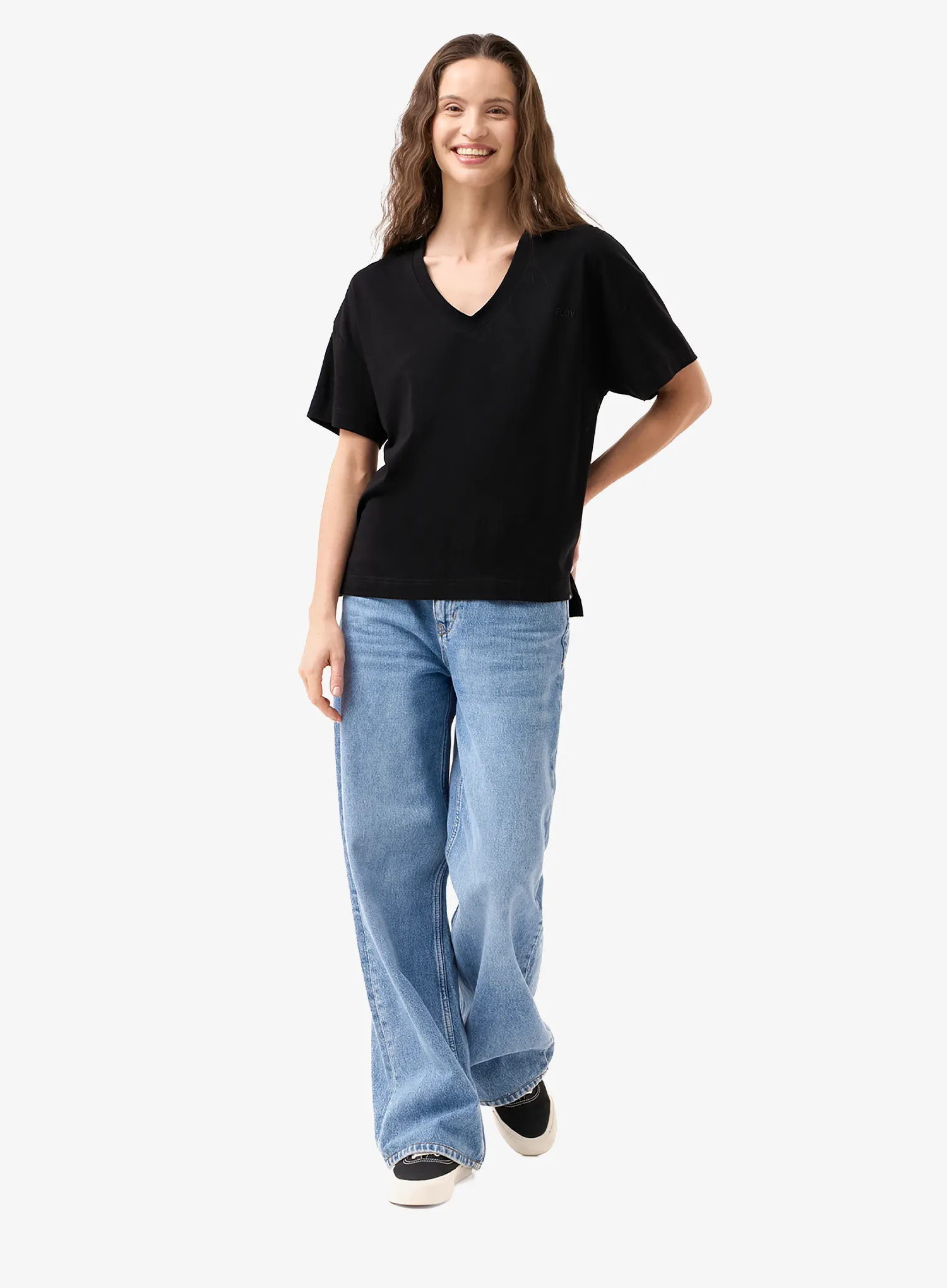T-Shirt Baumwolle Damen Flov Inca - black
