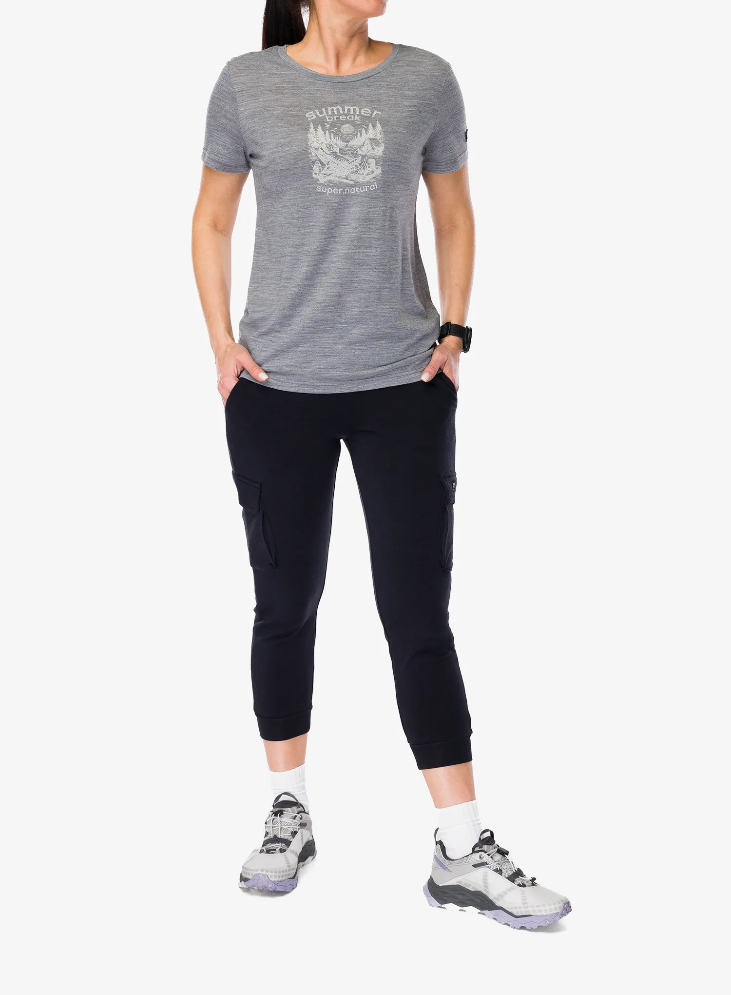 Shirt Damen Super.natural Summer Break Tee - cashmere grey mel/wht stone
