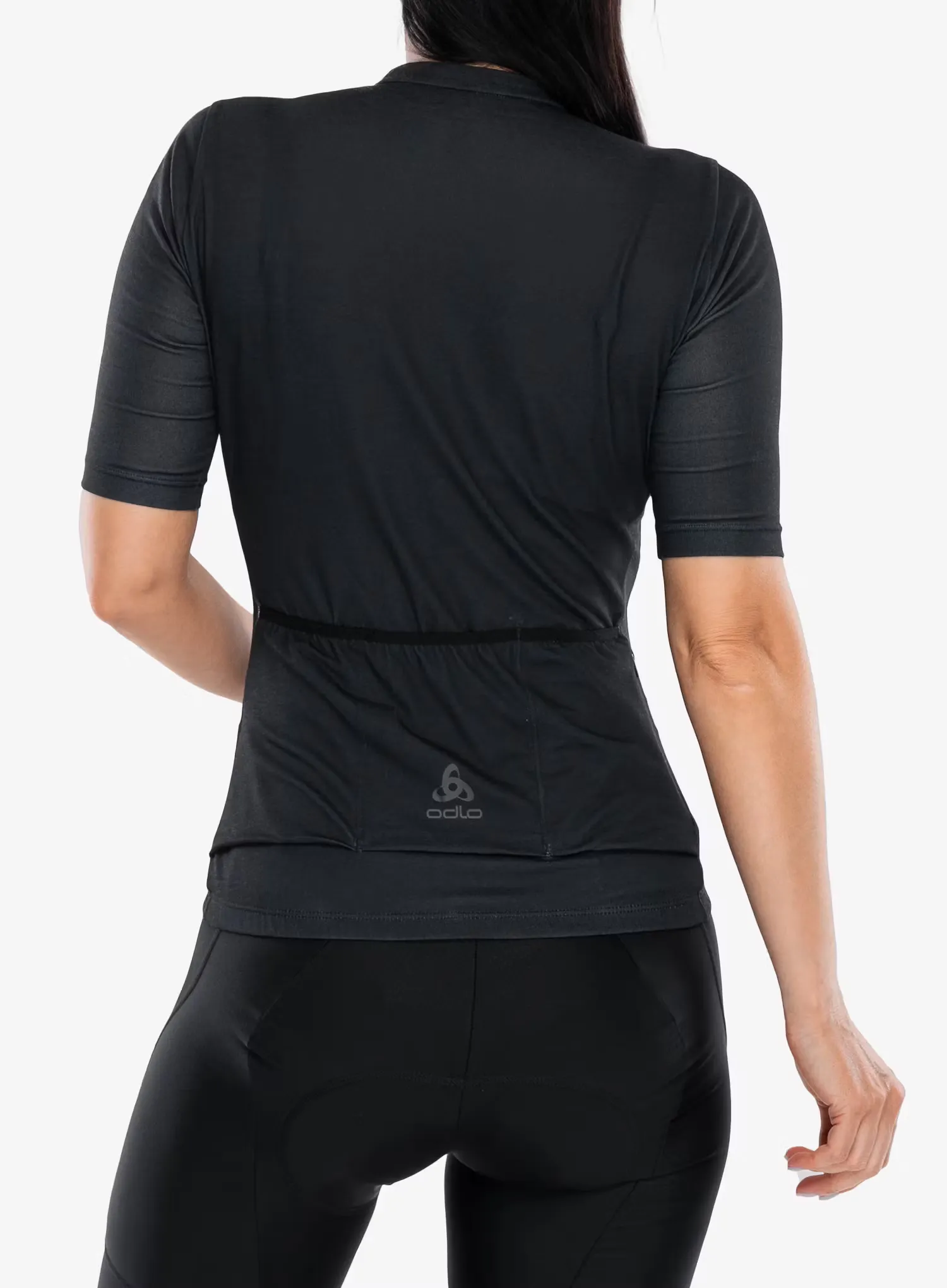Rennrad Trikot Damen Odlo Essential T-Shirt S/U Collar S/S Full Zip - black
