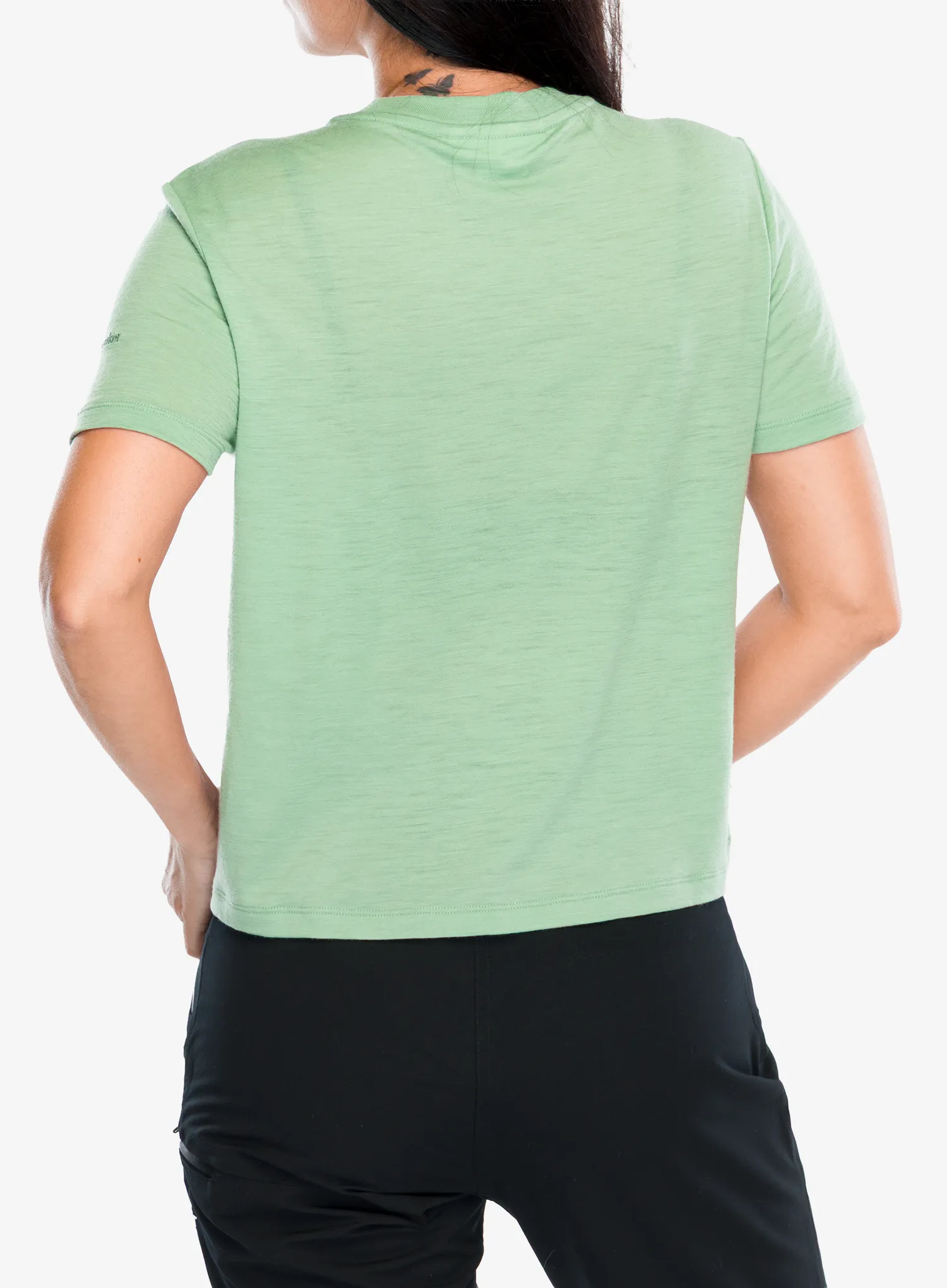 Merinoshirt Damen Icebreaker Merino 150 Tech Lite SS Crop Tee The Climb - seaglass