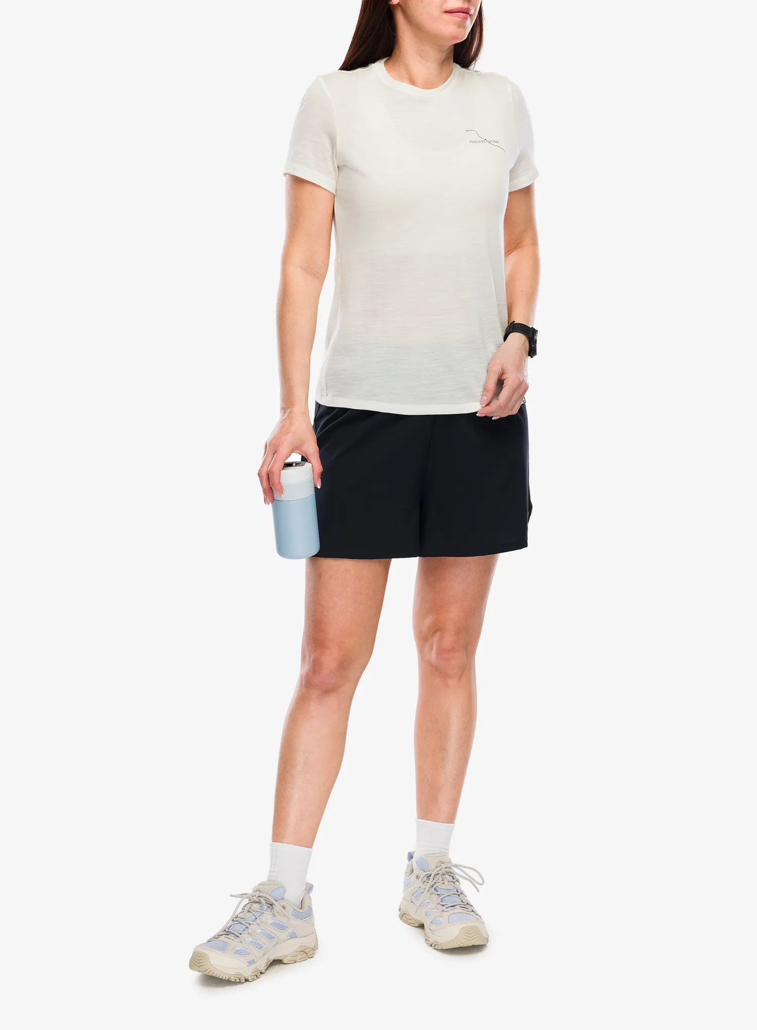Merinoshirt Damen Odlo Merino 160 Postcards Crew Neck S/S - gardenia