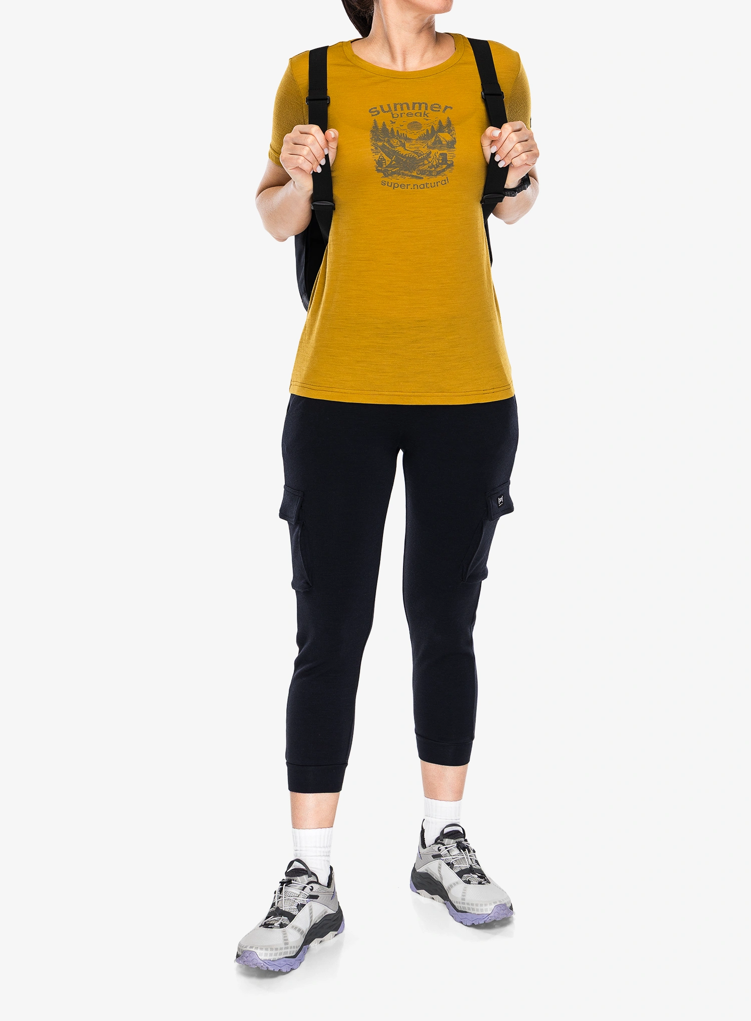 Merinoshirt Damen Super.natural Summer Break Tee - dried tobacco/c.mere grey mel