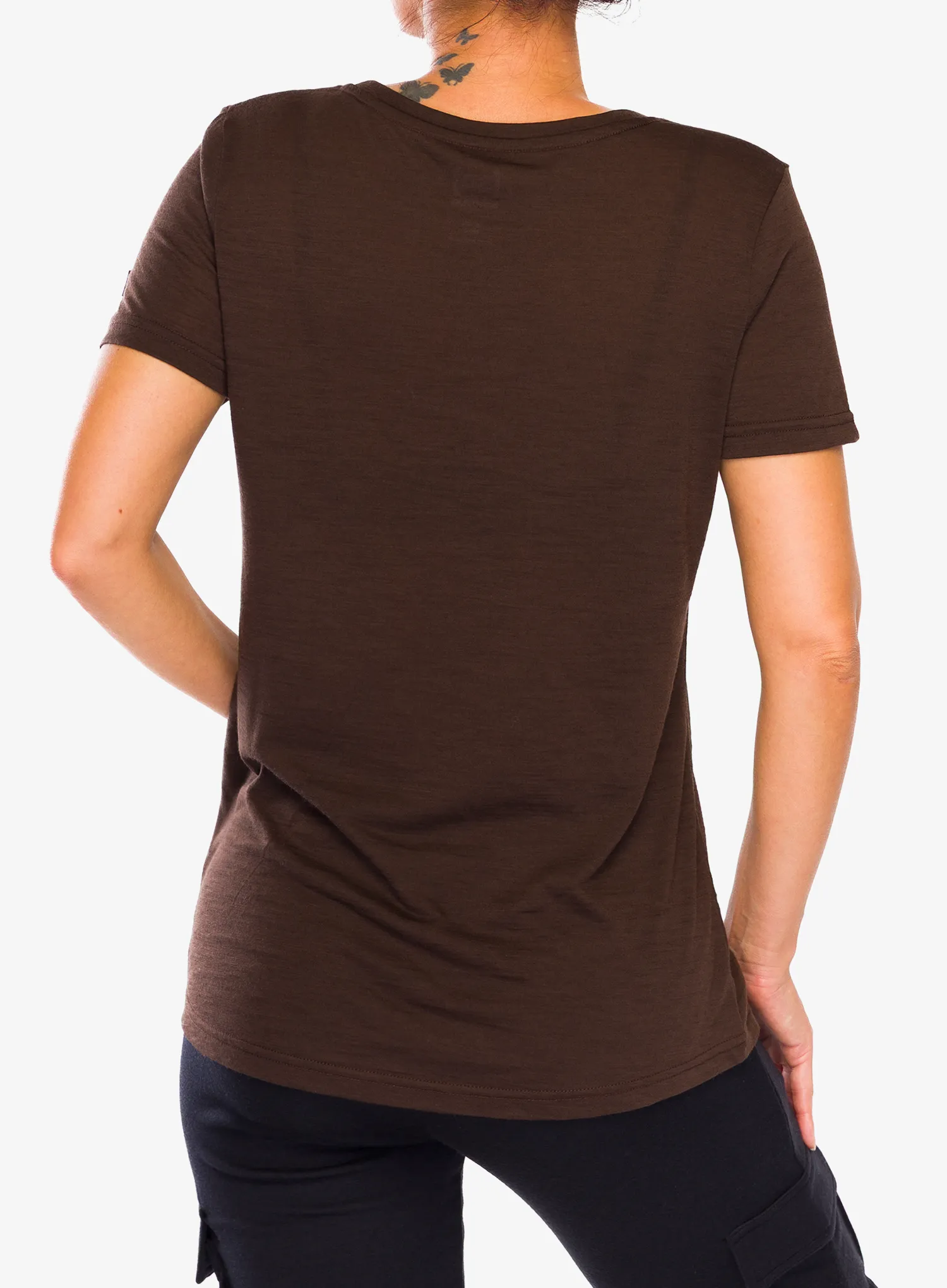 Merinoshirt Damen Super.natural Teabag World Tee - chocolate bean/feather grey