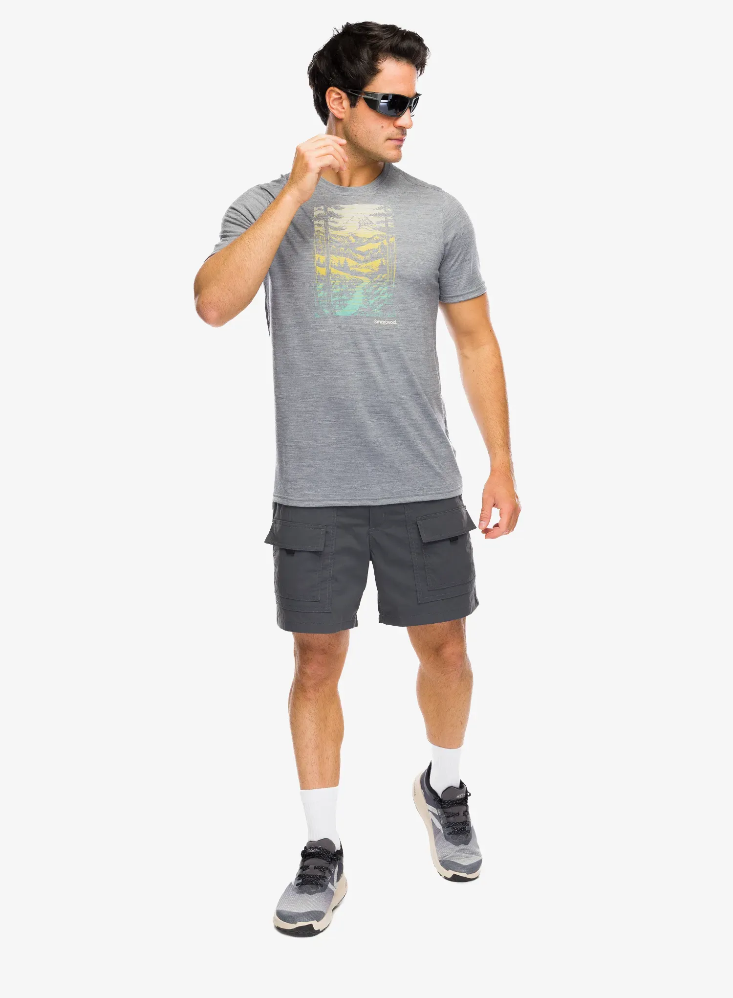 Merinoshirt Smartwool Winding Trail Active Short Sleeve Graphic Tee - light gray heather