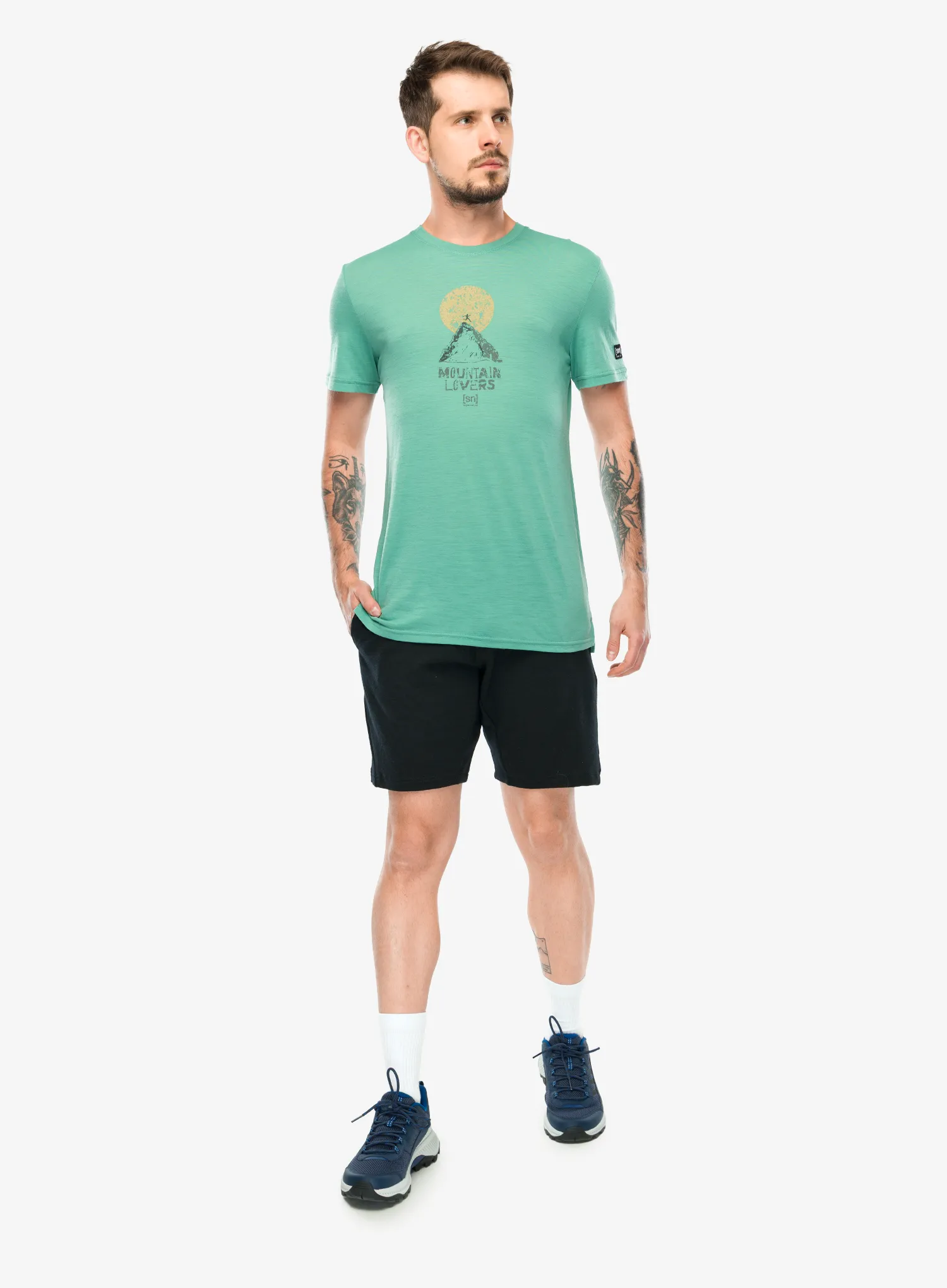 Merinoshirt Super.natural No Map Tee - lagoon green/various