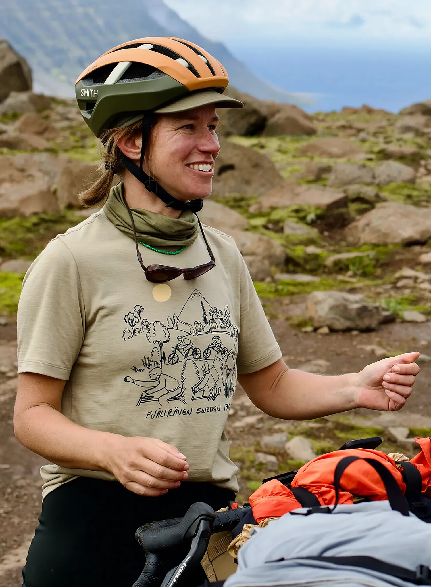Fahrradtrikot Damen Fjallraven Hoja Lugnt Wool T-shirt - fossil