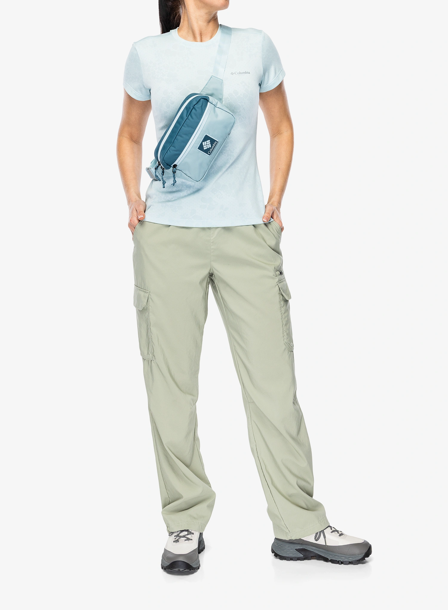 Funktionsshirt Damen Columbia Bluebird Canyon II S/S Crew - marine light/florage jacquard