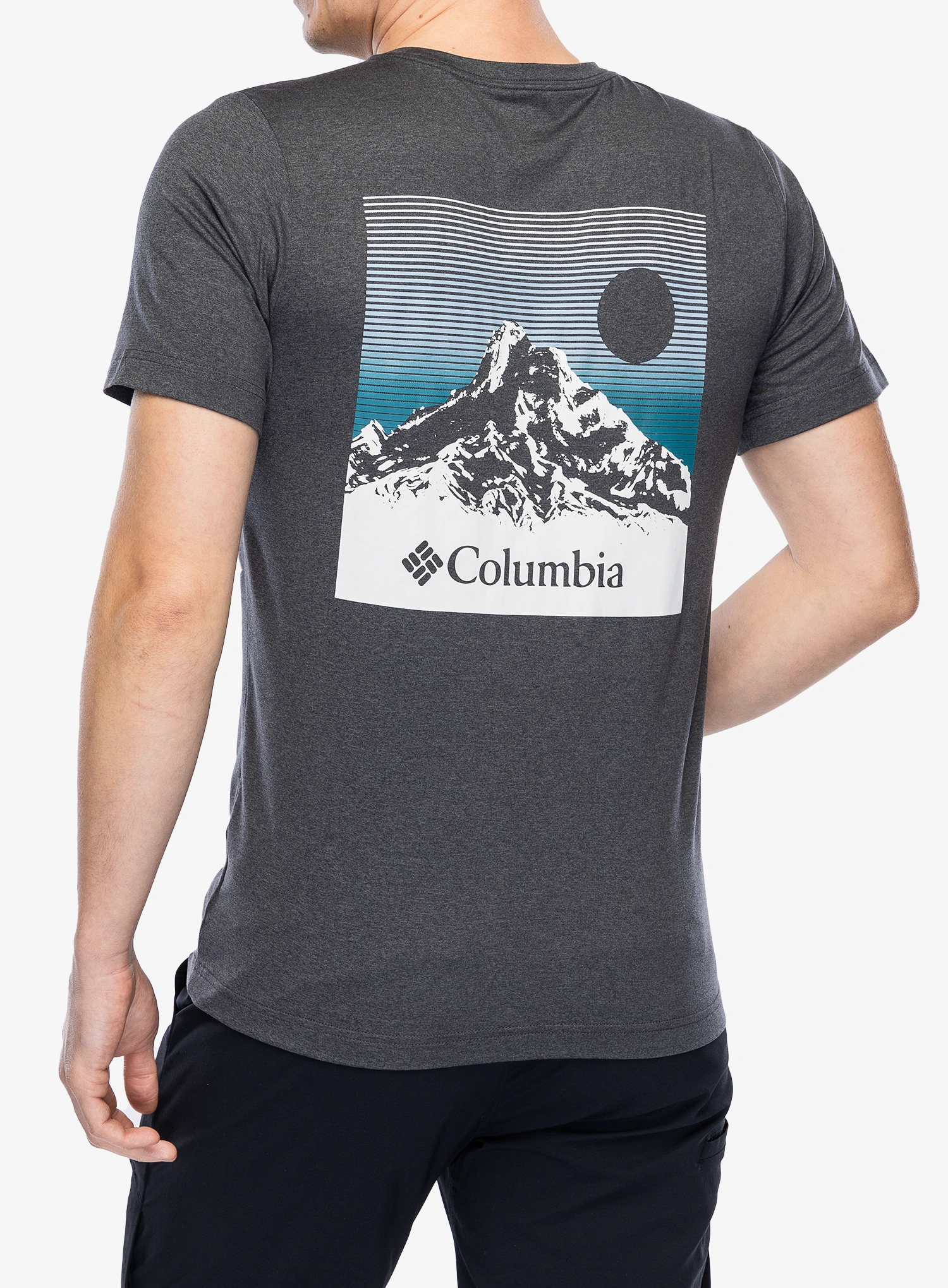 T-Shirt mit Aufdruck Columbia Kwick Hike Back Graphic S/S Tee - blk heather/linear view multi