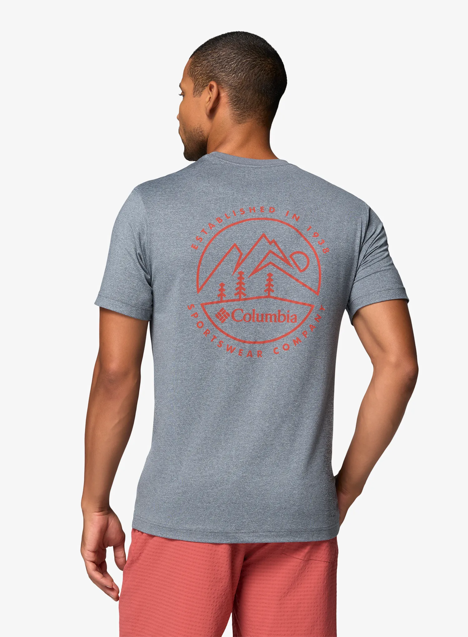 T-Shirt mit Aufdruck Columbia Parsons Point S/S Back Graphic Tee - city grey heather/linear peaks