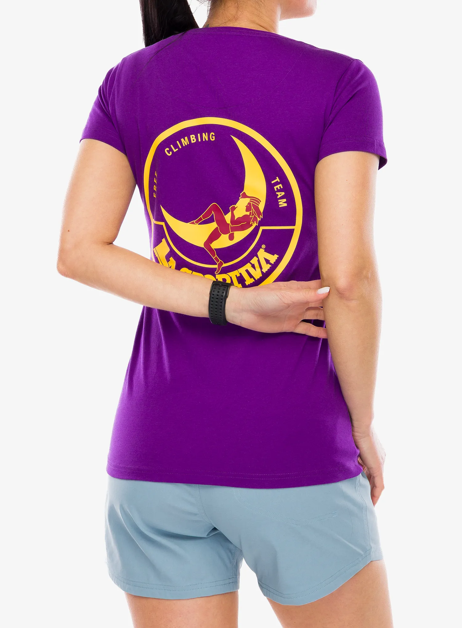 Bedruckte T-Shirt Damen La Sportiva Climbing on the Moon T-Shirt - purple/yellow