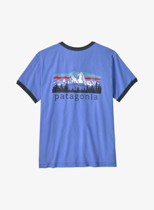Bedruckte T-Shirt Damen Patagonia Fitz Roy Foothills Ringer Tee - diver blue