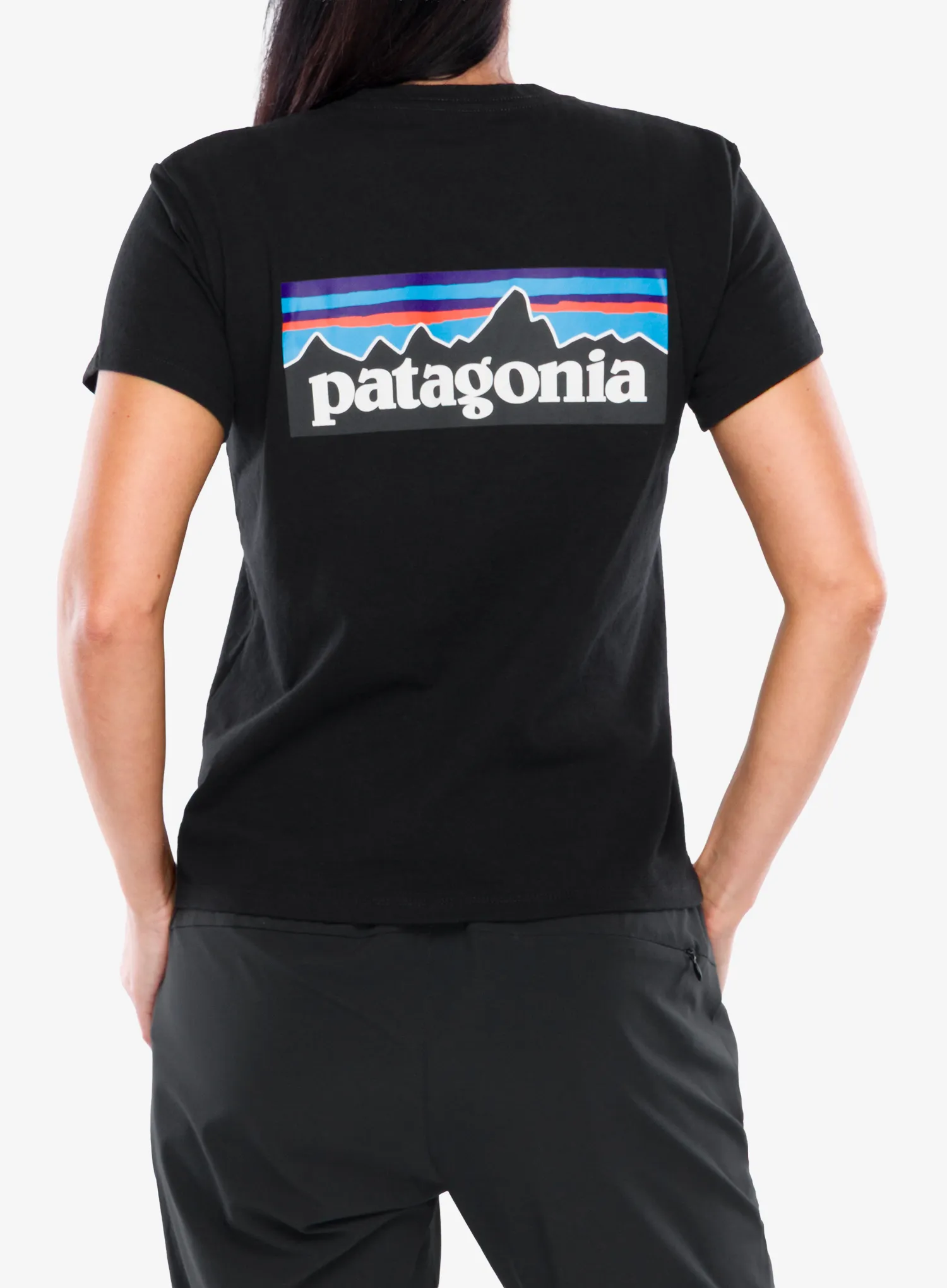 Bedruckte T-Shirt Damen Patagonia P-6 Logo Responsibili-Tee - black