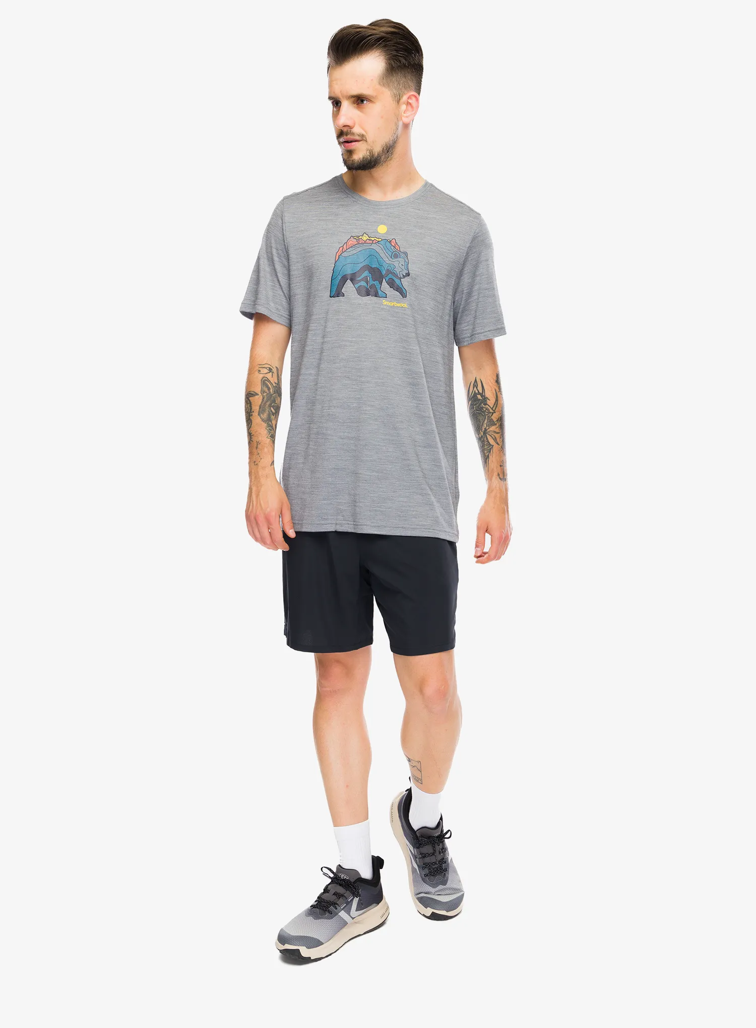 T-Shirt mit Aufdruck Smartwool Bear Strata Active Short Sleeve Graphic Tee - light gray heather
