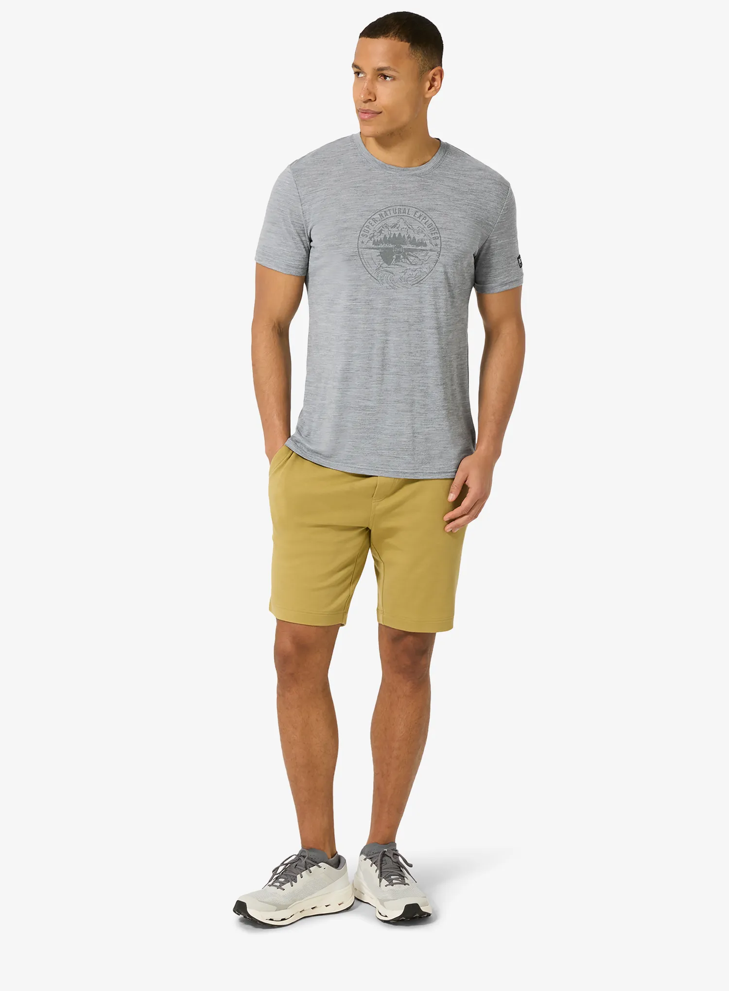 T-Shirt mit Aufdruck Super.natural Exploring Tee - c.mere grey mel/c.mere gry mel