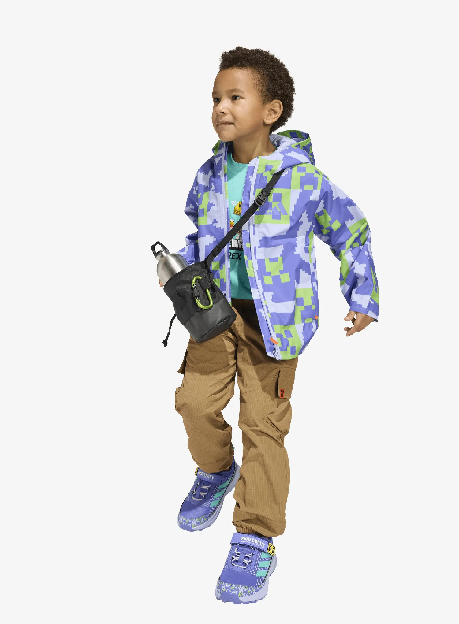 Kinderjacke adidas TERREX Minecraft Climaproof Rain Jacket - violet to/cobalt blue/luc lime