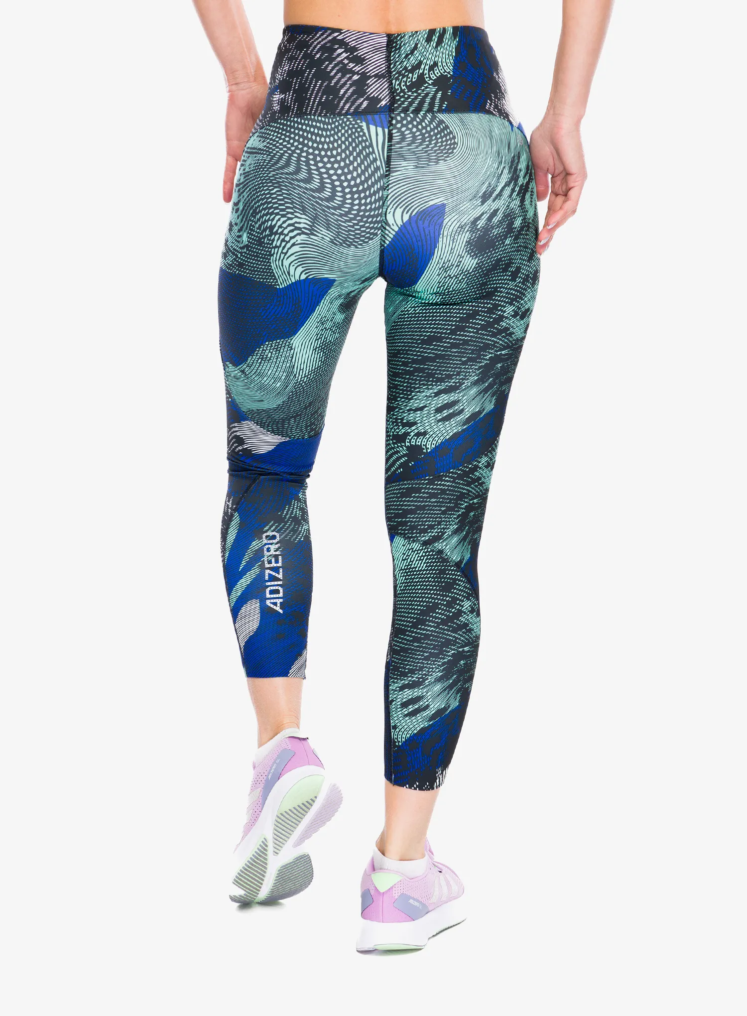 Lauftights Damen adidas Adizero All Over Print Tights - black/lucid blue