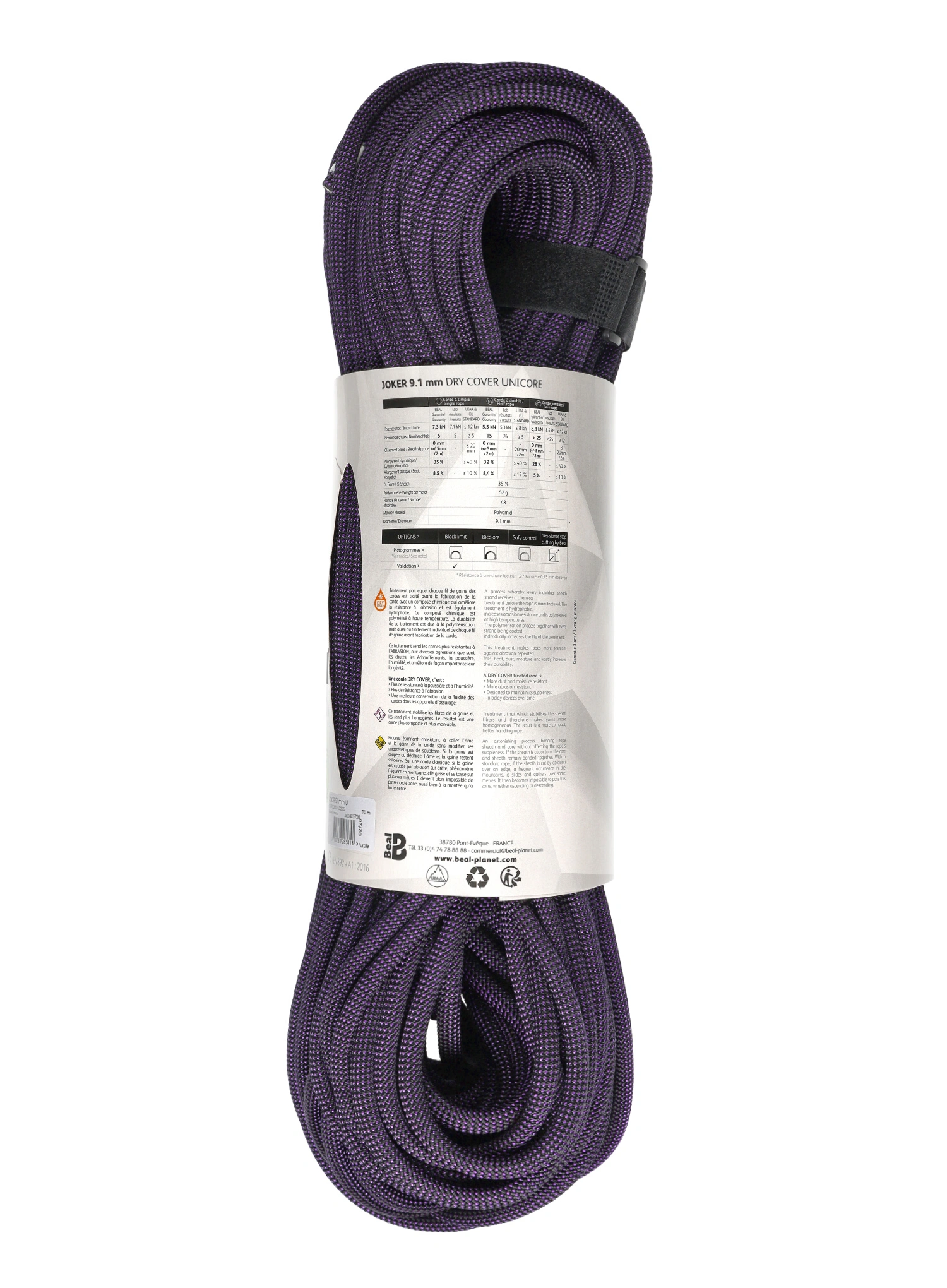 Dynamikseil Beal Joker 9,1 mm 70 m Unicore Dry Cover - purple