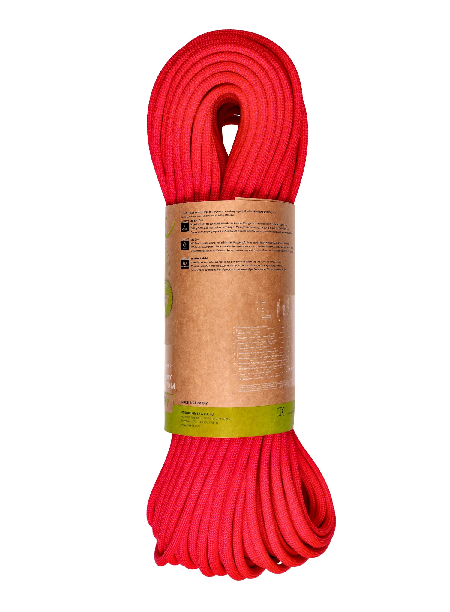 Dynamikseil Edelrid Eagle Lite Eco Dry 9,5 mm 70 m - neon coral
