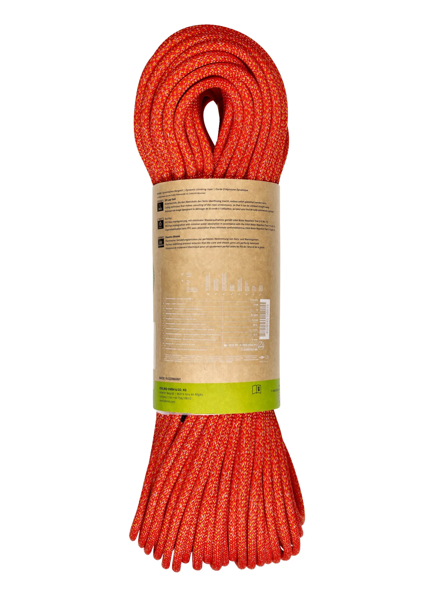 Dynamikseil Edelrid Heron Eco Dry 9,8 mm 70 m - fire
