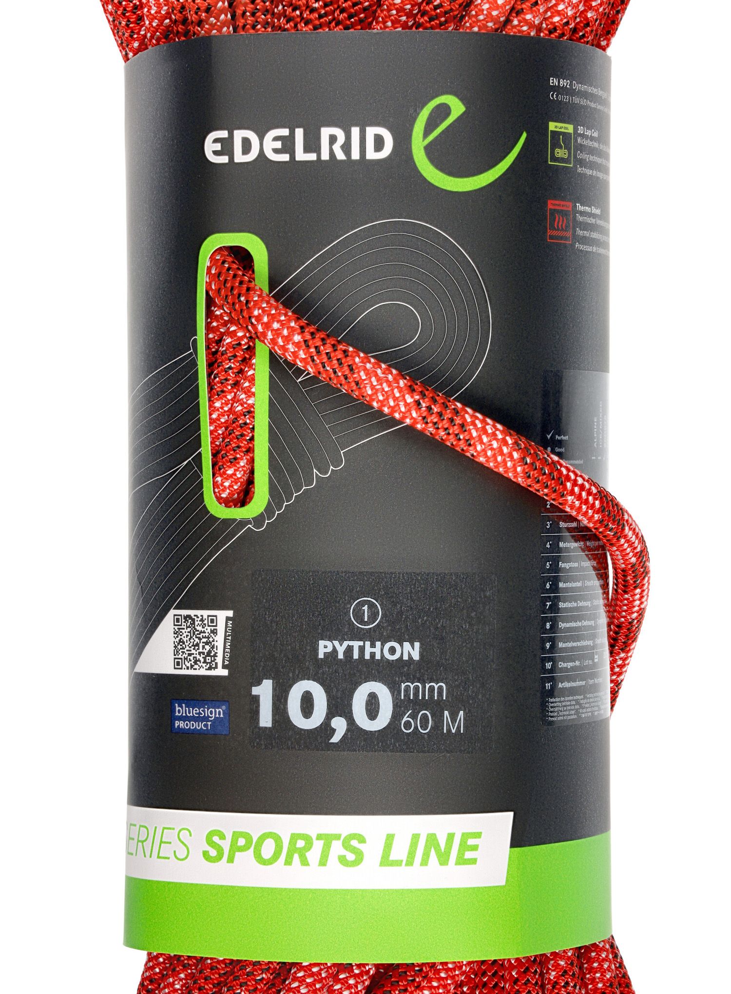 Dynamikseil Edelrid Python 10 mm 60 m - red