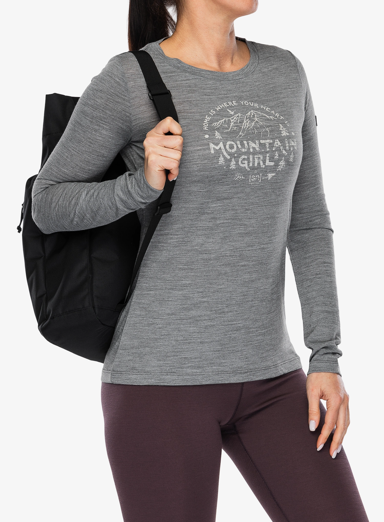 Langarmshirt Damen Super.natural Mountain Girl LS - cashmere grey mel/wht stone