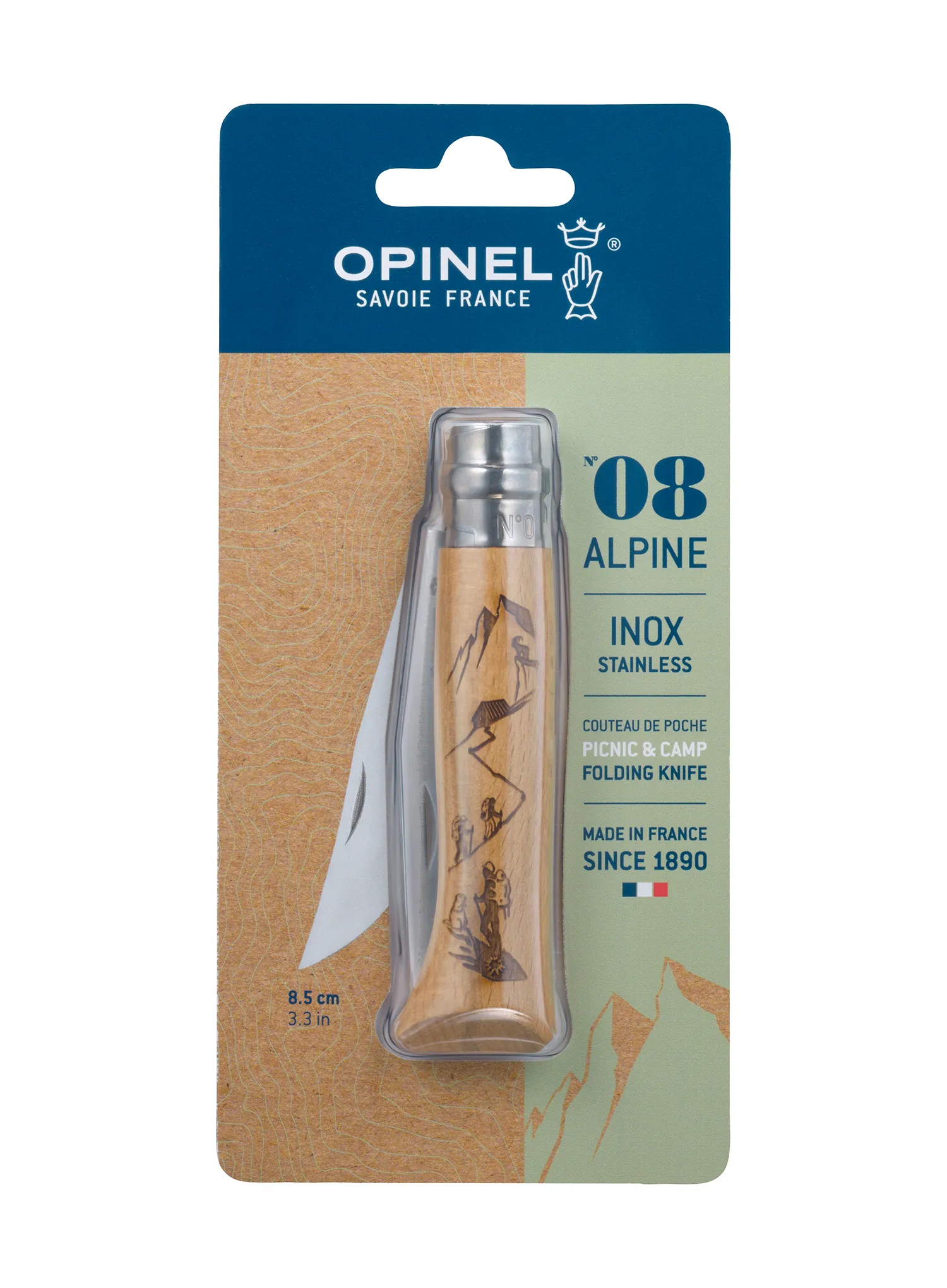 Outdoor Messer Opinel Engraved Sport Hiking 08 Blister