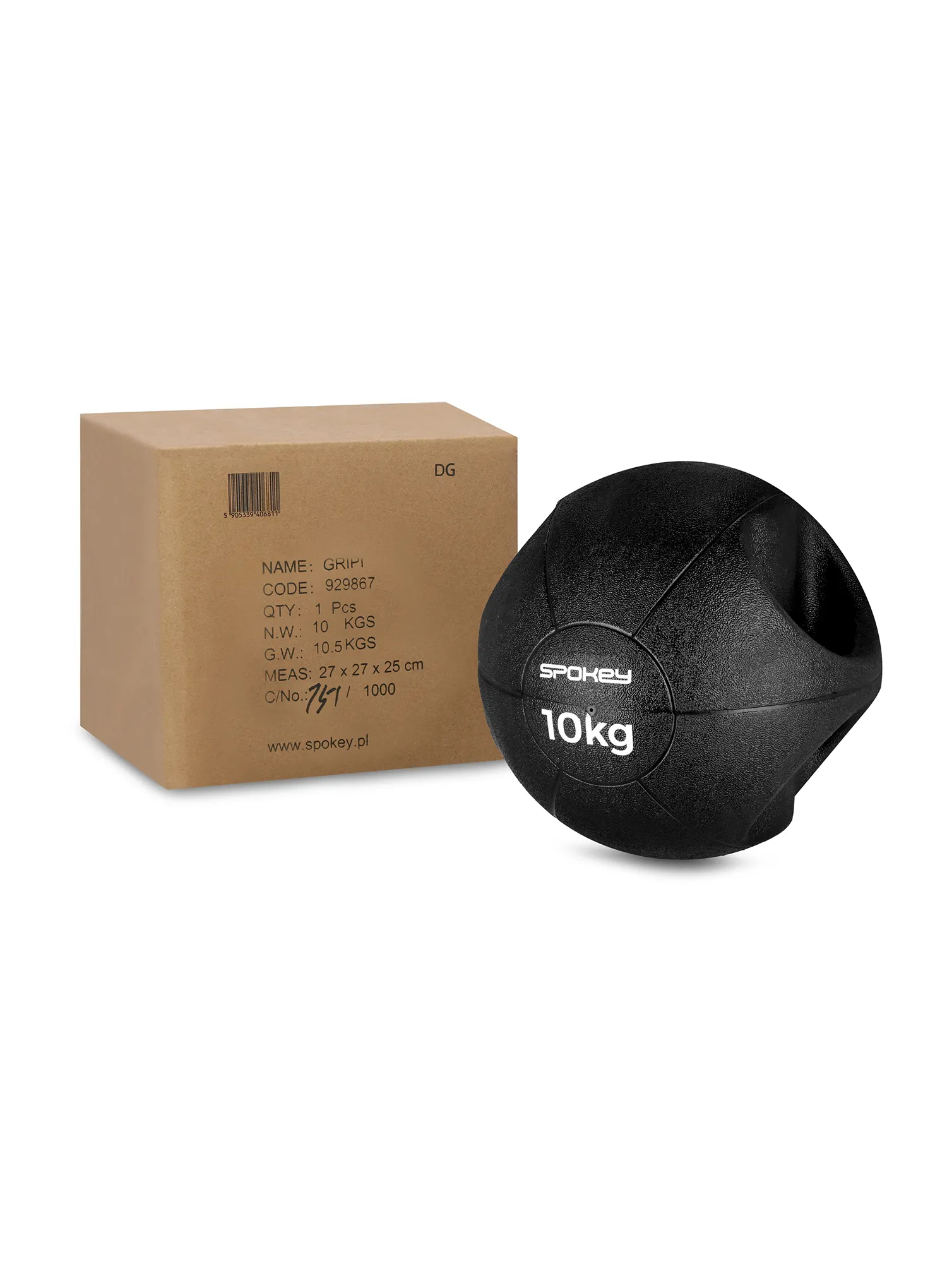 Ball für funktionelles Training Spokey Gripi 10kg - black