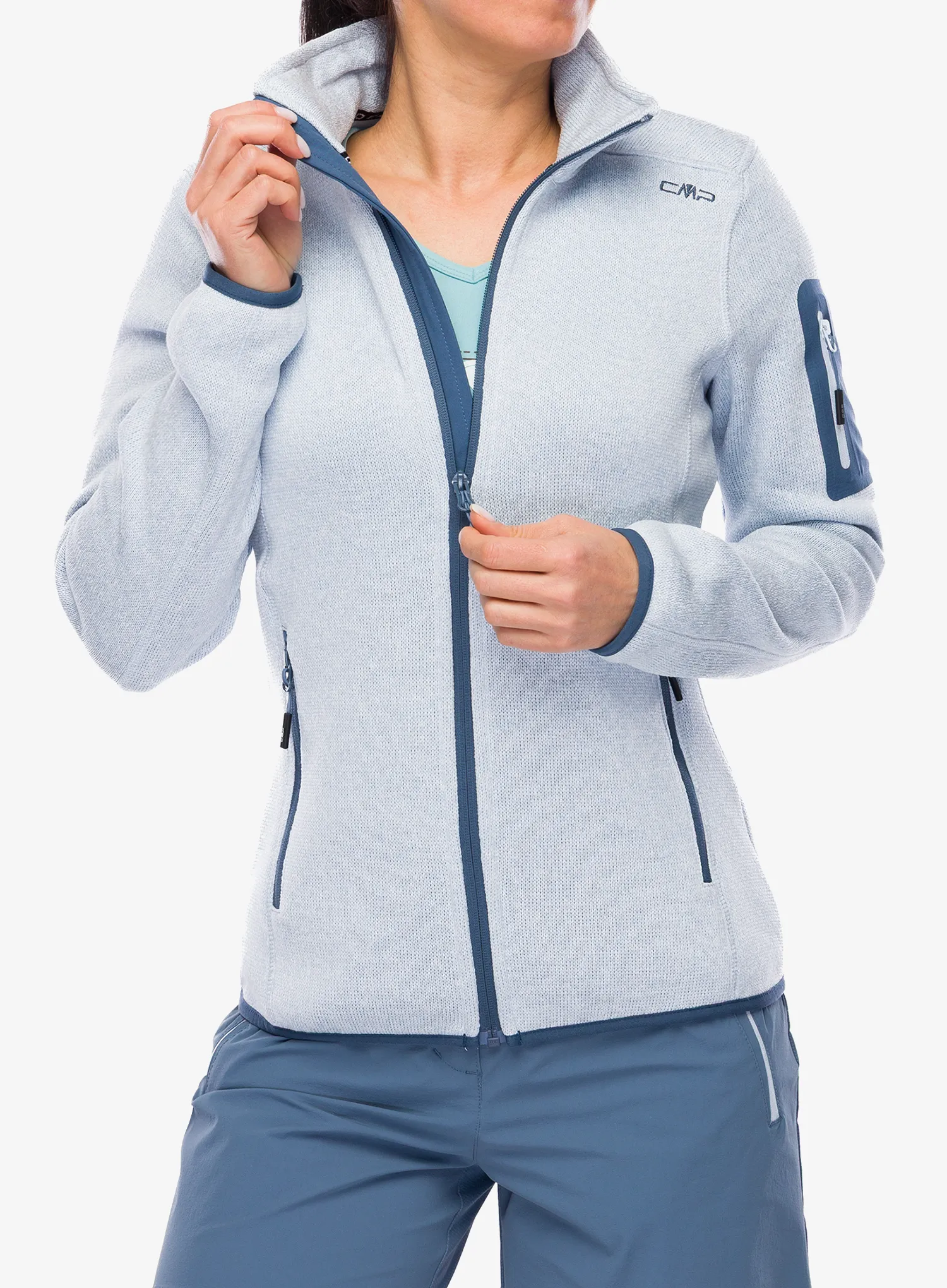 Fleecepullover Damen CMP Haze Jacket Knitted - sky blue/bianco